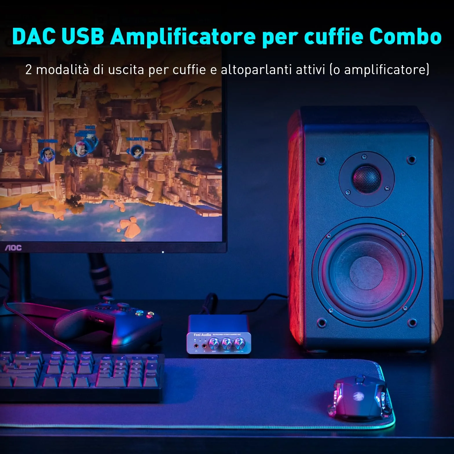 Fosi Audio K5 Pro Amplificatore per Cuffie DAC USB C Uscita 3,5 mm RCA Ingresso Microfonico Ottico Coassiale USB Type C Gaming DAC AMP Hi-Res PS5 PC MAC