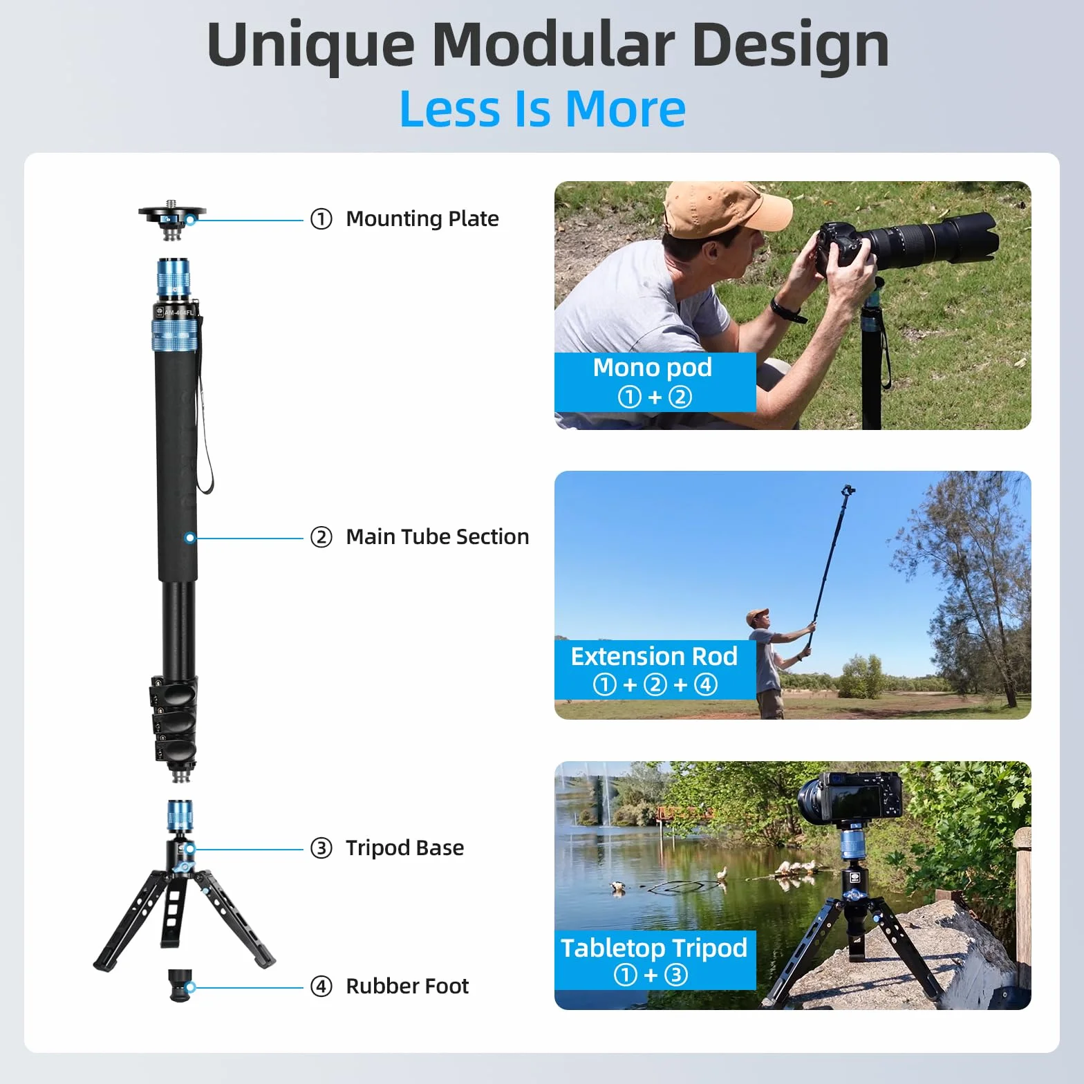SIRUI AM-404FL Monopiede Video, 190cm Monopiede Fotografico Professionale con Base, Portatile Monopiedes da Viaggio in Alluminio a 4-Sezioni per Fotocamera Reflex, Videocamera, Carico Massimo 12KG