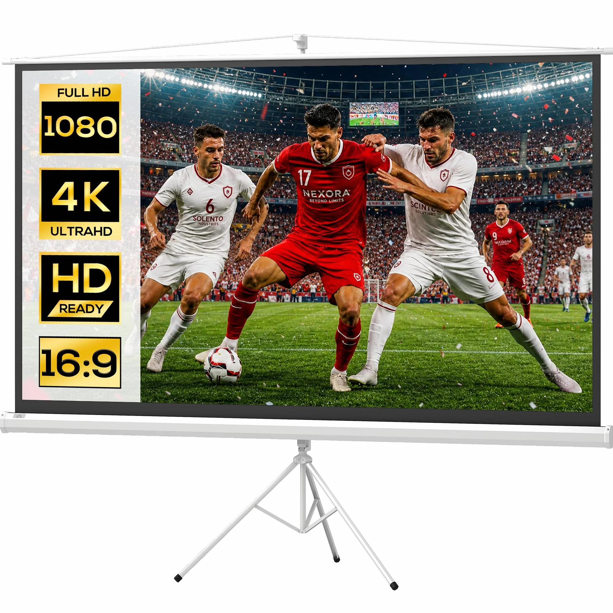 HOMCOM Telo Proiettore da 100 Pollici 4K HD Formato 16:9 con Treppiede Pieghevole e Altezza Regolabile, Schermo Proiettore Portatile, Grandangolo di 160 Gradi, per Casa, Home, Cinema, Esterno, Bianco