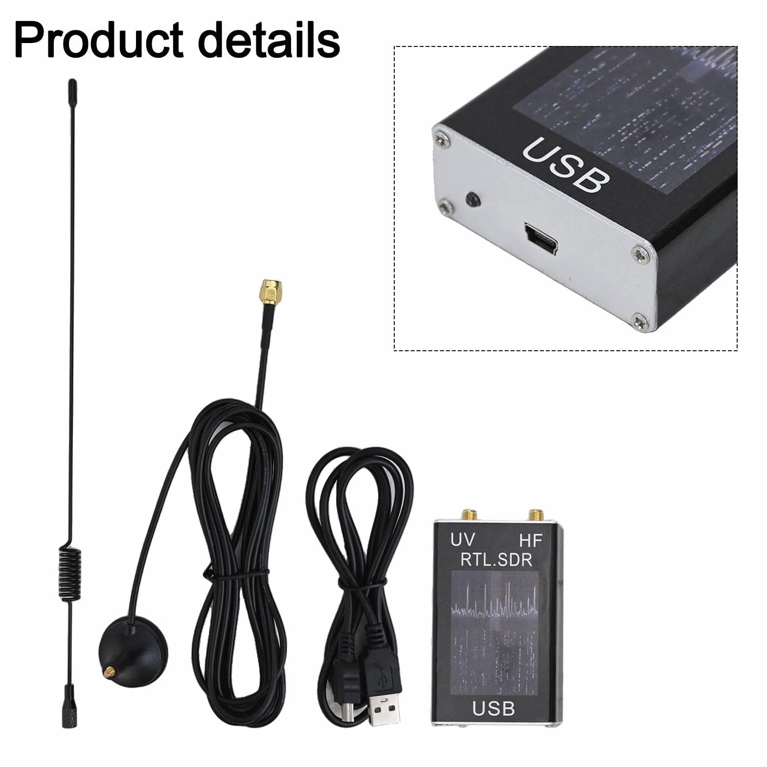 RTL- Ricevitore sintonizzatore USB con chipset R820T2 e RTL2832U, 100 kHz a 1,7 GHz HF VHF UHF analizzatore di spettro per prosciutto, onde corte, NOAA, FM