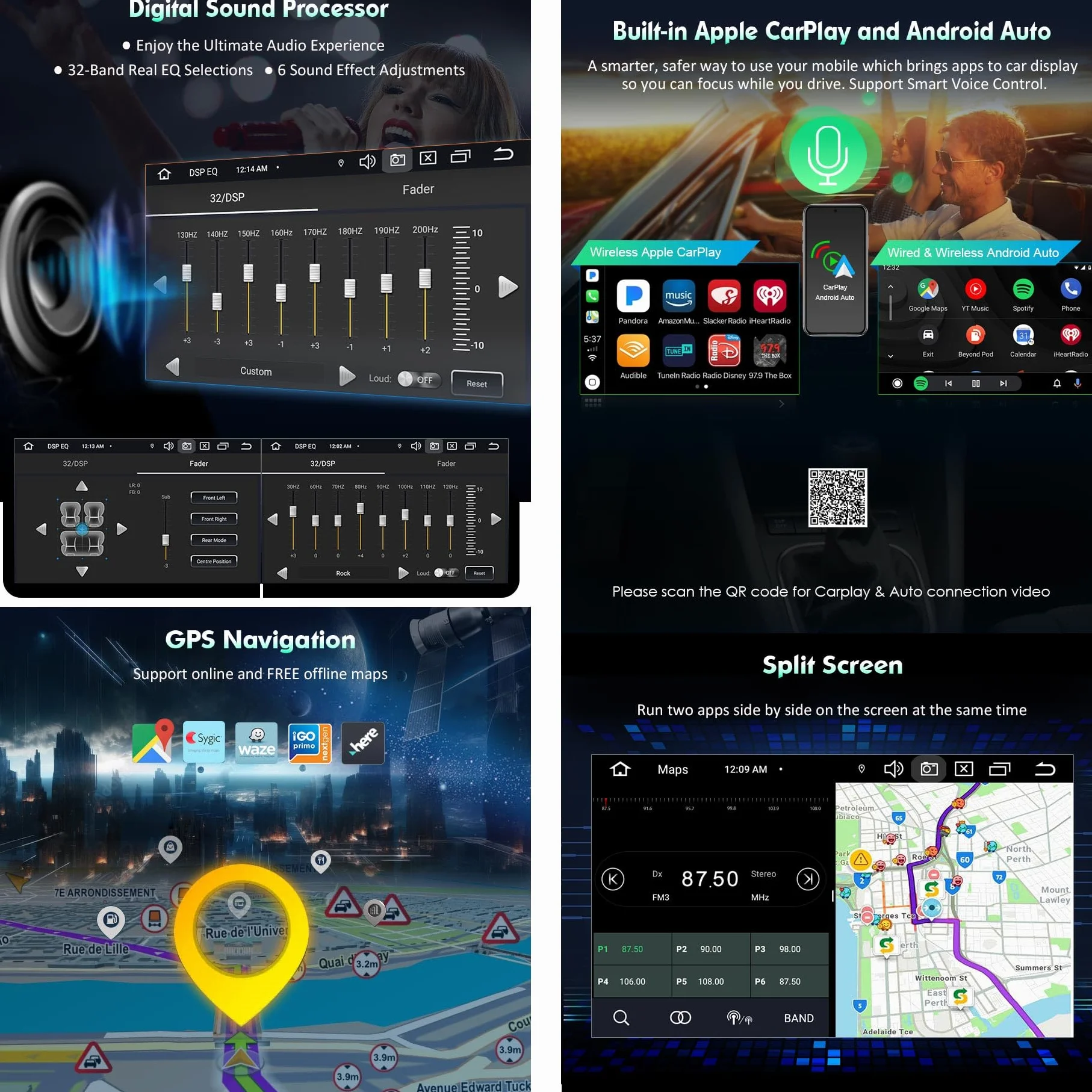 erisin 8 Core Android 14 4+64GB Autoradio GPS Navigatore per Fiat 500X Supporto Senza fili Carplay Android Auto DSP IPS Bluetooth 5.0 Dual Band Wifi DAB+ DVB-T2 Canbus SWC Radio