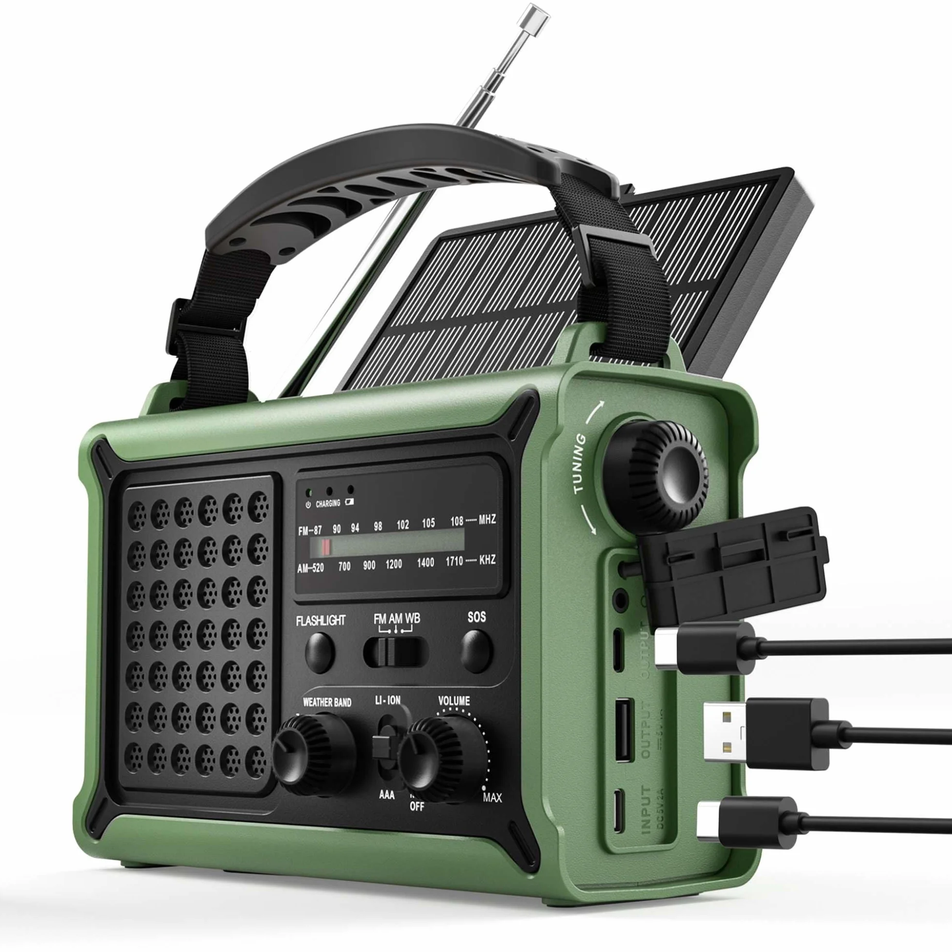 Radio meteorologica di emergenza AM/FM/NOAA solare manovella LED torcia USB SOS