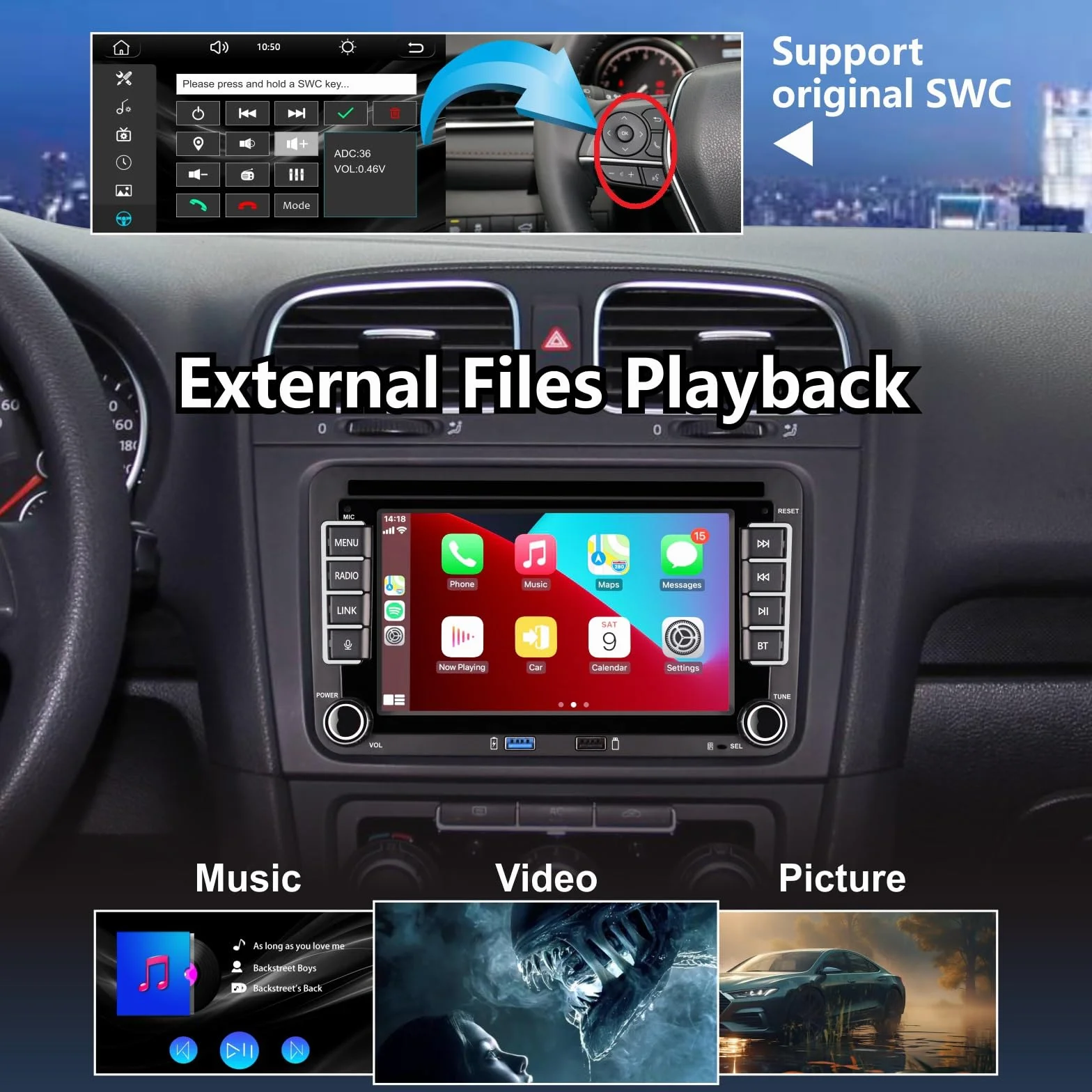 Autoradio per Golf 5/Golf 6, Schermo Touch da 7 Pollici con Wireless CarPlay & Android Auto, Plug and Play, Bluetooth/AM/FM/SWC/DSP/Mirror Link per VW T5, Polo 5, Passat, Skoda, Jetta, Toura