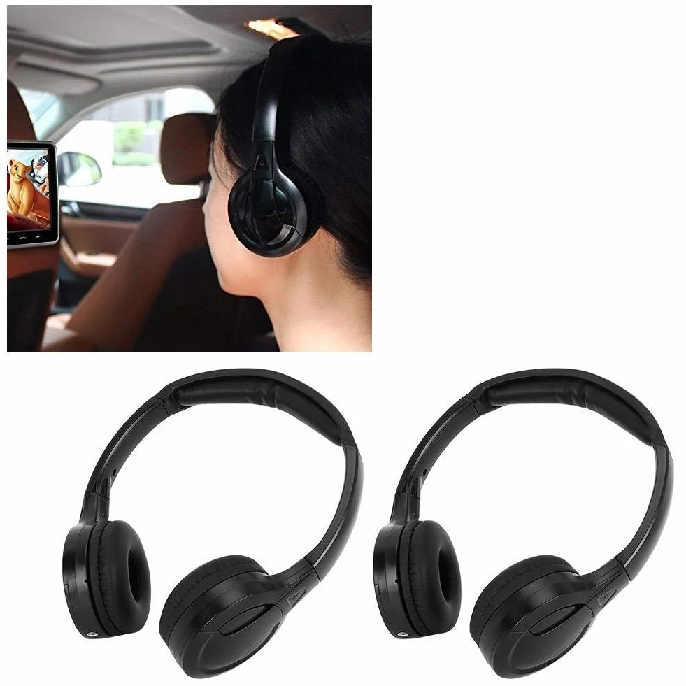 Tbest Cuffie pieghevoli per cuffie a infrarossi a 2 canali senza fili, Cuffie senza fili a infrarossi Cuffie o stereo per cuffie a infrarossi per poggiatesta per auto DVD