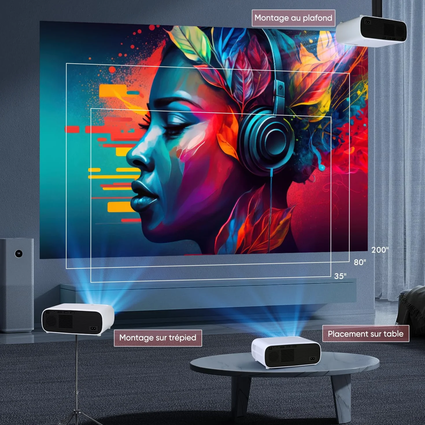 Mini proiettore HD 1080P supportato, proiettore video Home Theater compatibile con TV/HDMI/USB/AV/Laptop/iPhone/Android