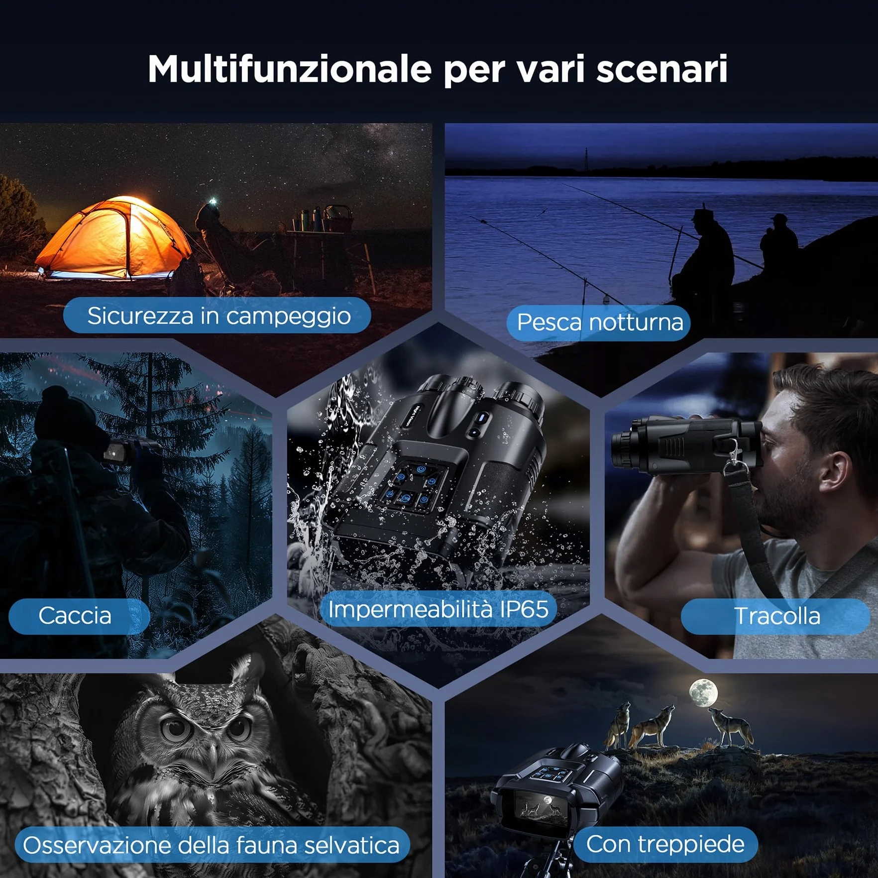Visore Notturno Digitale 4K Professionale, Zoom Ottico 8X, Binocolo Visione Notturna Portata 600m, Schermo 3.3" TFT, Batteria 5000mAh Ricaricabile, 64GB SD Inclusa, Ideale per Campeggio e Sicurezza