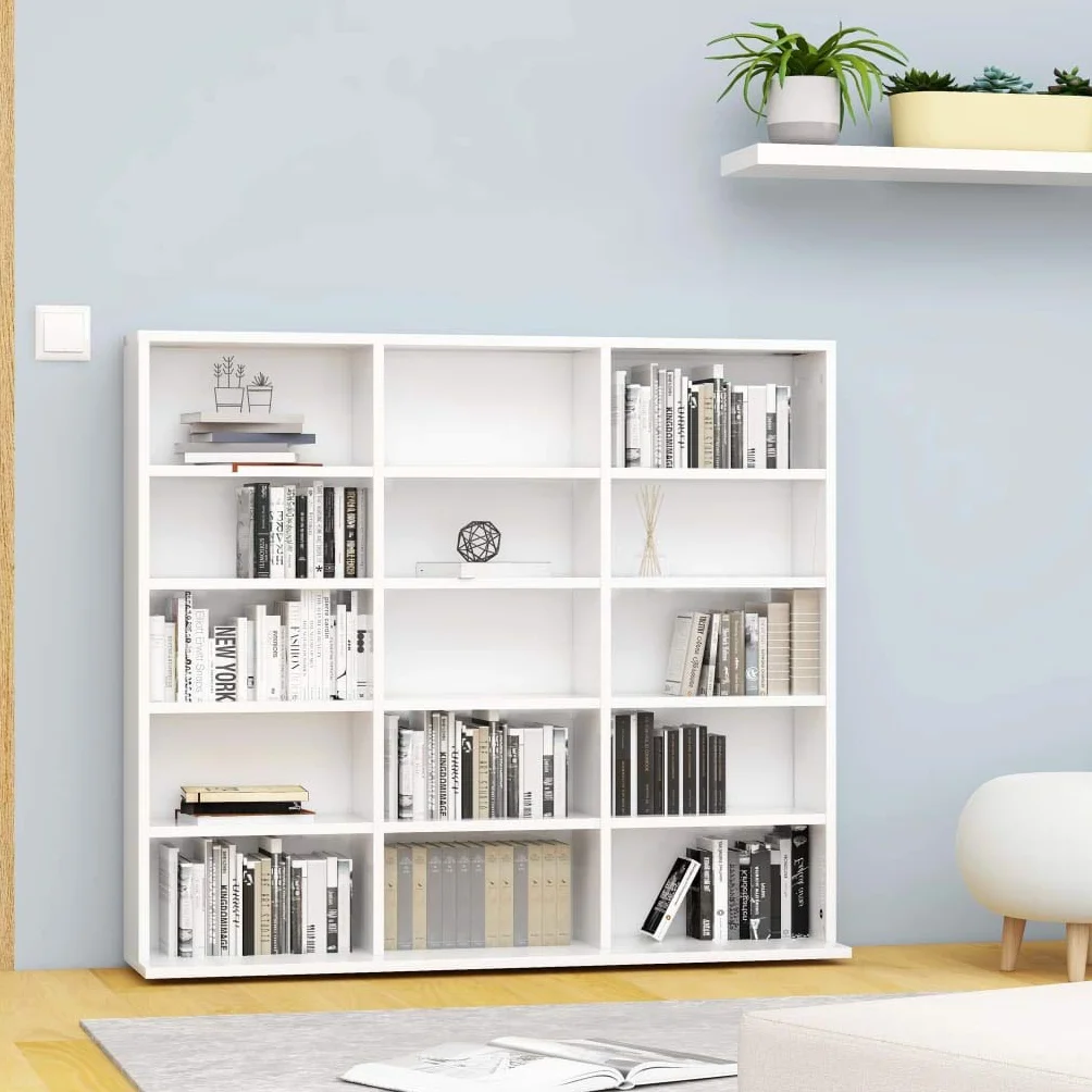 Gecheer Armadietto Porta CD Bianco 102x23x89,5 cm in Legno Multistrato, Mobiletto, Libreria Cubi, Scaffale per DVD e Archiviazione, Divisorio a Colonna
