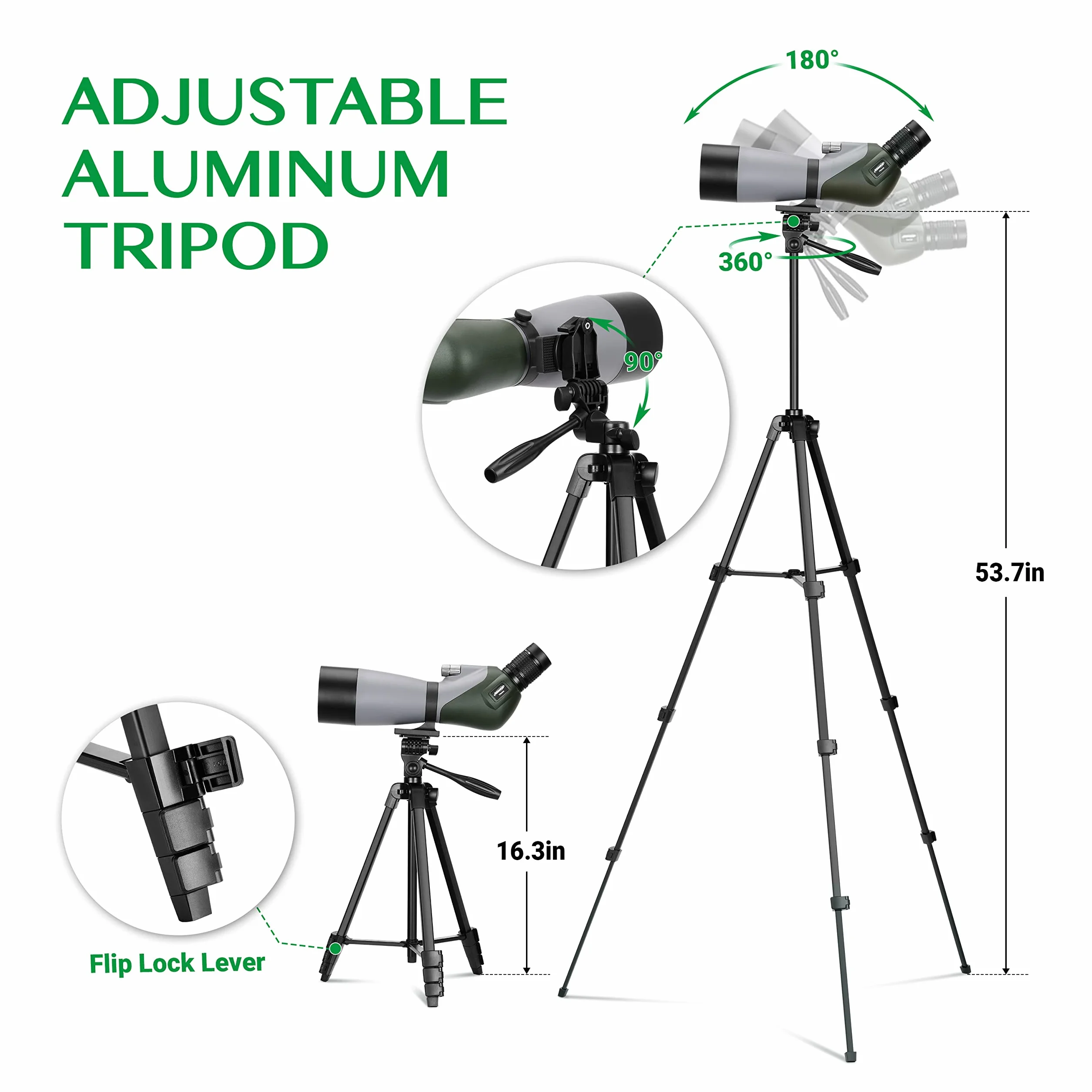 Aomekie 20-60x70 Cannocchiale Spotting Scope Zoom con Treppiede Regolabile Leggero e Adattatore per Telefono. Telescopio Terrestre Portatile Ideale per Osservazione Fauna Selvatica e Tiro al Bianco