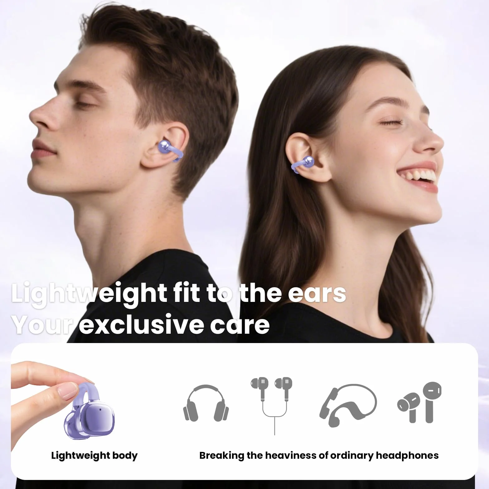 PTHTECHUS Cuffie Auricolari Aperte, Touchscreen Intelligente Auricolare Con Clip, Cuffia Traduzione, 3.7g Ultraleggero Comfort, 65 ore di Riproduzione, Auricolari Open Ear Bluetooth 5.4 (VIOLA)