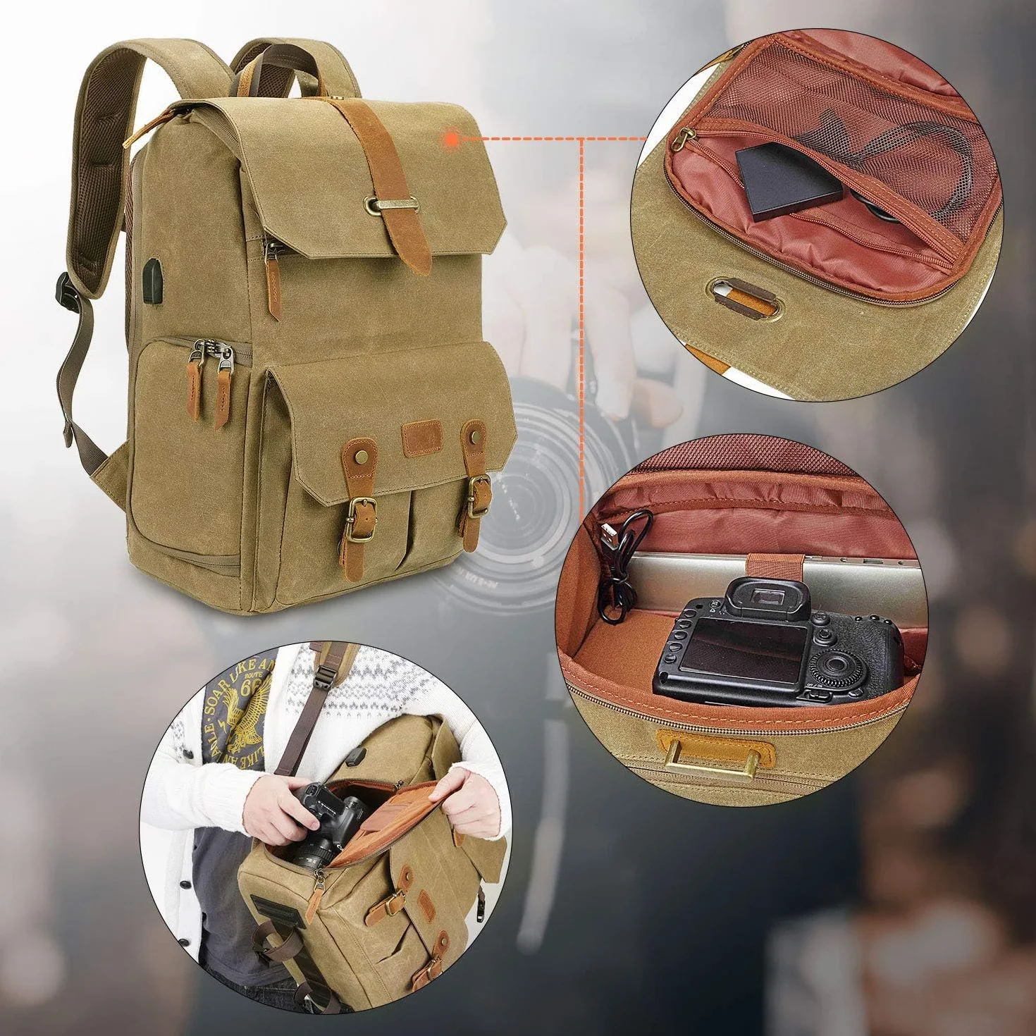 Zaino per fotocamere reflex impermeabile UBAYMAX borsa impermeabile DSLR antiurto 15,6 pollici borsa per computer portatile borsa da viaggio fotocamera per Canon Nikon Sony Olympus