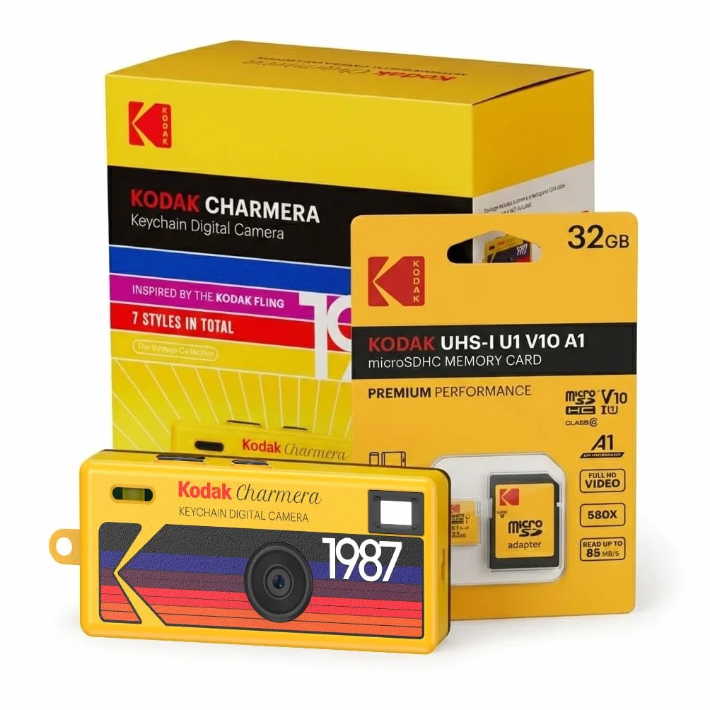 Kodak Charmera - Portachiavi con fotocamera digitale (scatola cieca di stile casual, singola fotocamera) con pacchetto di scheda di memoria da 32 GB (2 articoli)