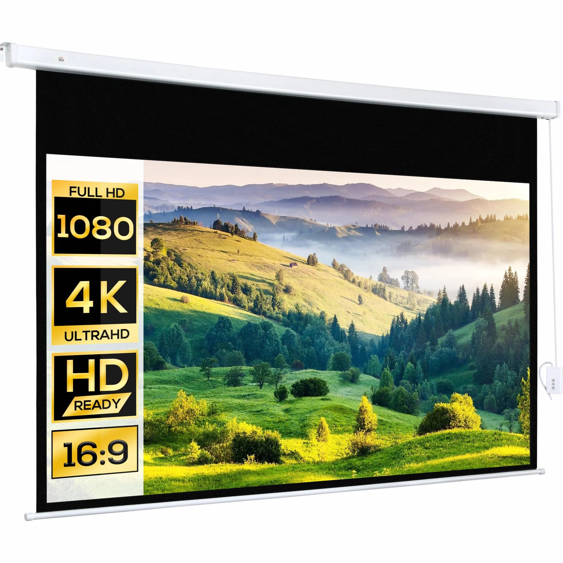 HOMCOM Telo Proiettore Motorizzato da 100 Pollici 4K HD Formato 16:9, Schermo Proiettore Motorizzato Elettrico con Telecomando, per Casa, Cinema, Ufficio, Home, Esterno, 247x7.5x168 cm, Bianco