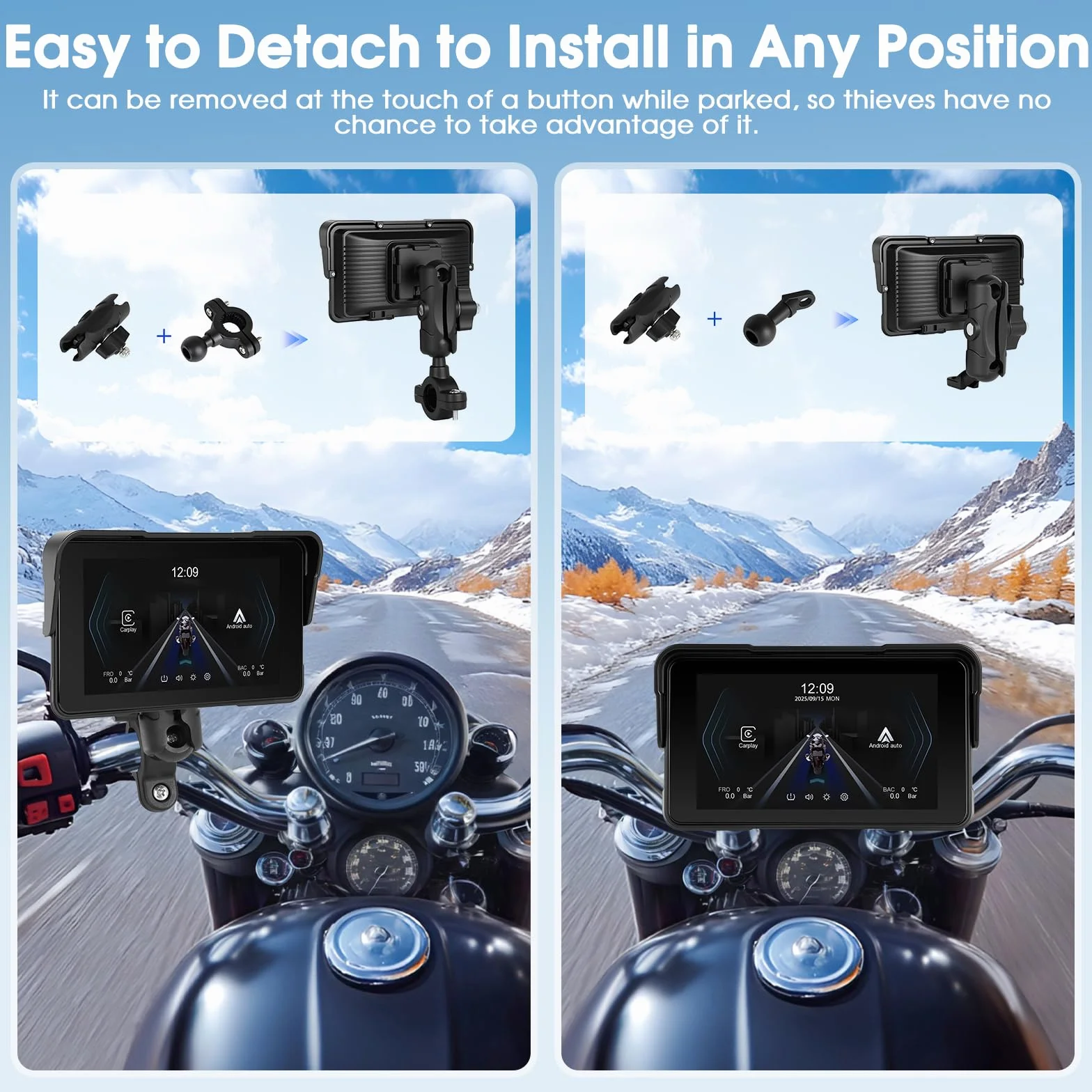 A-pple CarPlay Display Moto Android Auto IP68 Touchscreen HD 5 Pollici Autoradio Portatile Navigazione GPS Bluetooth Radio FM