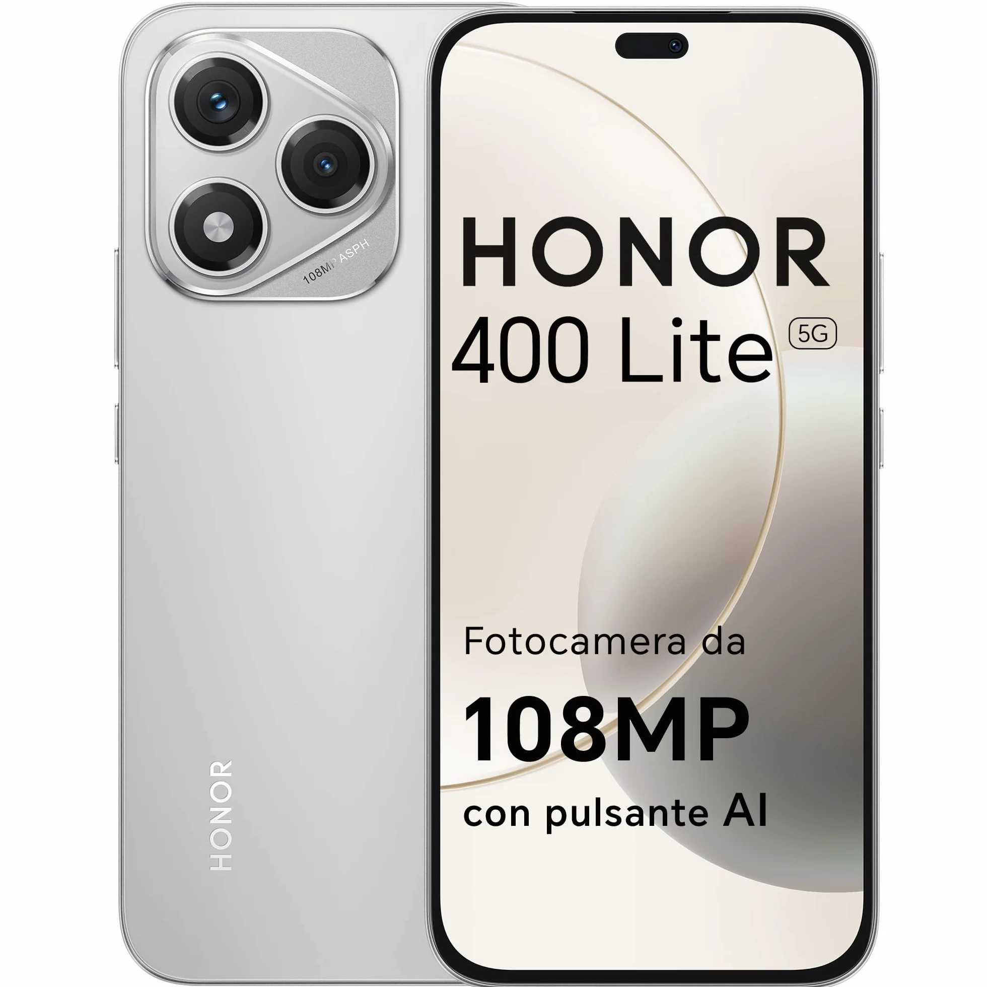 HONOR 400 Lite Smartphone 5G Dual SIM NFC, 8GB RAM 256GB Memoria, 108MP con pulsante AI telefono Android 15, 6.7 pollici AMOLED Eye-Care Display, 5230 mAh,IP64&SGS, Velvet Gray [Versione italiana]