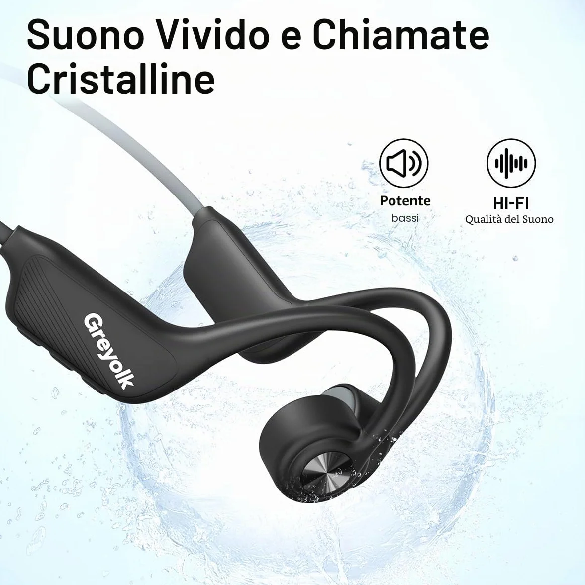 Cuffie Conduzione Ossea, IP68 Impermeabili per Nuoto, Bluetooth 5.3 Open-ear Cuffie per Corsa Ciclismo Guida Fitness