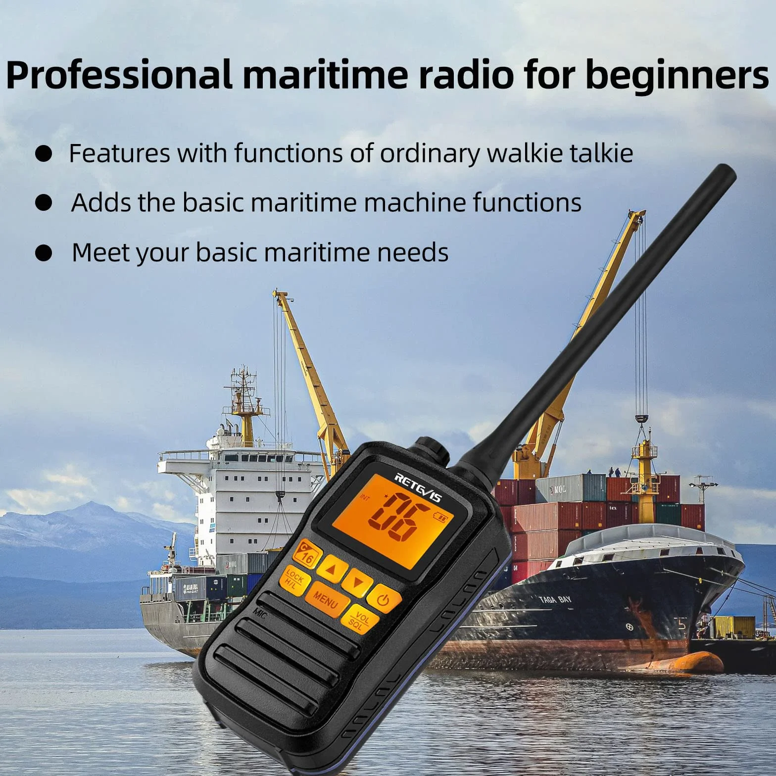 Retevis RM01 Marine Walkie Talkie, IP67 VHF Marino Portatile Impermeabile, Vibrazione, Galleggiante 88 Canali, Radio Bidirezionale per Kayak e Pesca in Barca (Nero, 1 Pz)