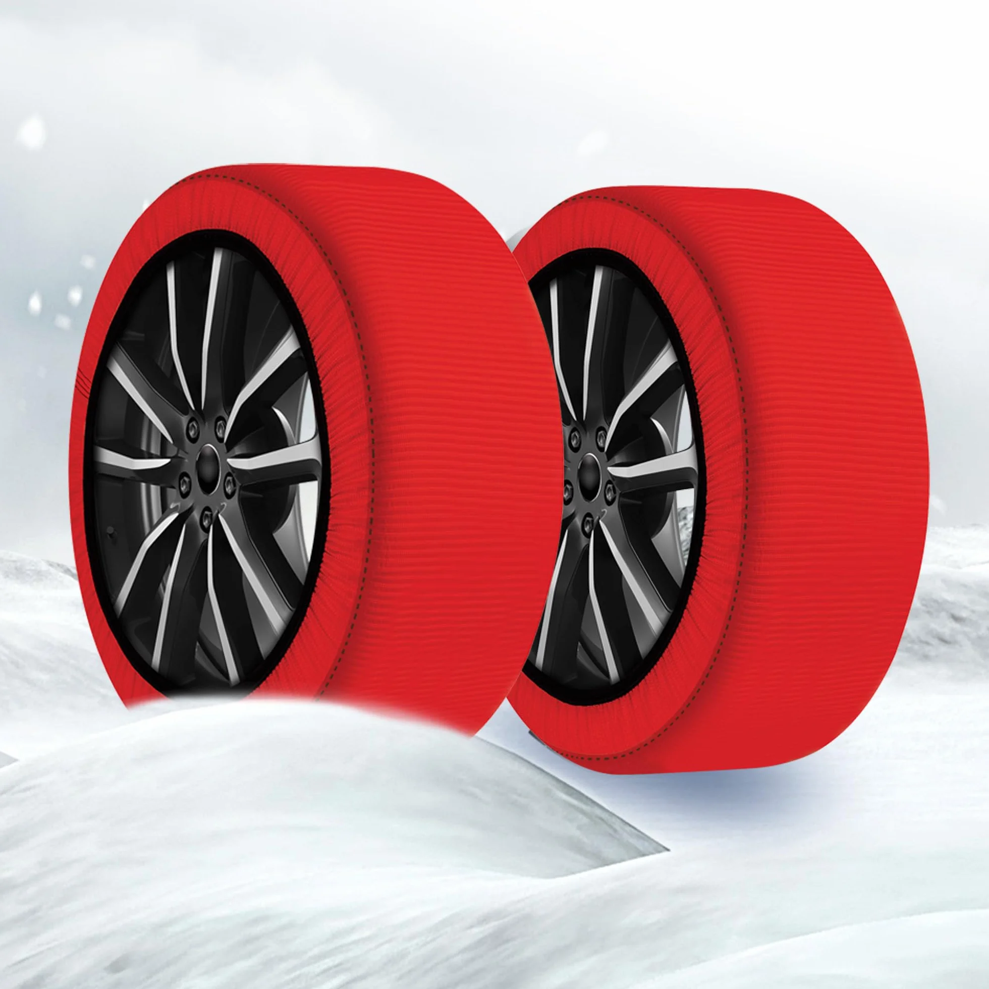 Calze da Neve Auto L Omologate – Coppia Antisdrucciolo per Pneumatici | Montaggio Rapido in 2 Minuti, Tessuto Tecnico Ultra-Resistente | Alternativa alle Catene da Neve Colore grigio e rosso