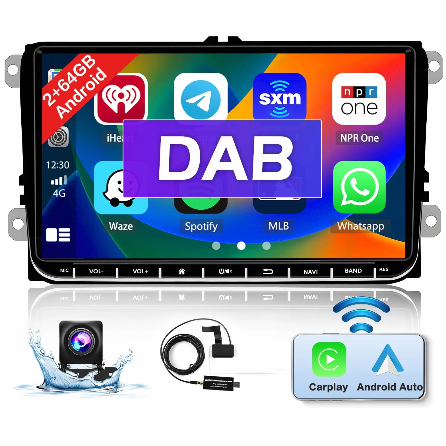 Hikity DAB Autoradio Android 15 per VW Golf 5 6 Polo Passat Seat Skoda | Android Auto Wireless CarPlay | 2+64GB | 9" Touchscreen Stereo Auto GPS DAB RDS FM SWC Canbus HiFi Retrocamera per VW