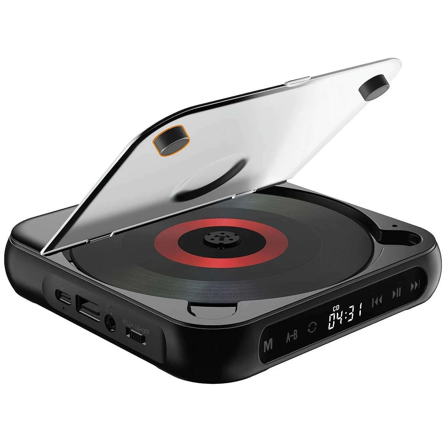 Lettore CD portatile con Bluetooth, piccoli lettori CD Hi-Fi con altoparlante, riproduttore compatto per auto/studio/viaggi, con cavo USB-C e auricolari (nero)