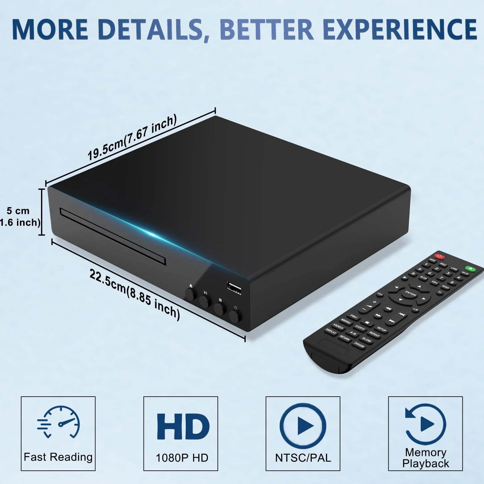 Lettore DVD Compatto Full HD 1080P per TV - Supporto NTSC/PAL, Region-Free, Connessione HDMI/RCA/USB - Compatibile con Smart TV e Sound System