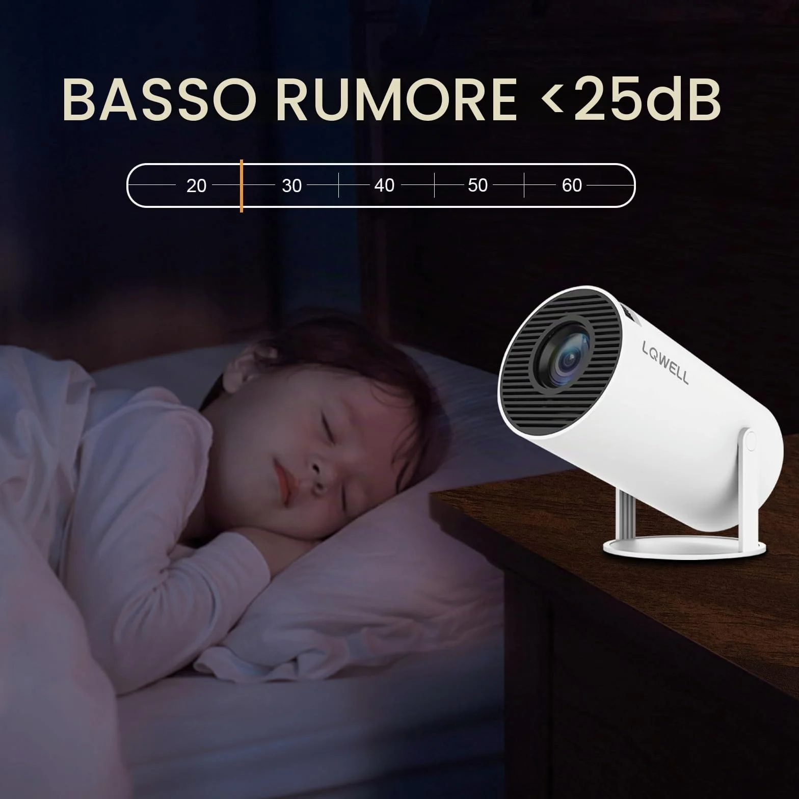 LQWELL® Proiettore Mini Proiettore Supporta WiFi 5G, BT5.0 con Android OS, Correzione trapezoidale automatica, angolo di 220 gradi, display da 130 pollici per Phone/PC/Stick, 4K Home Projector HDMI