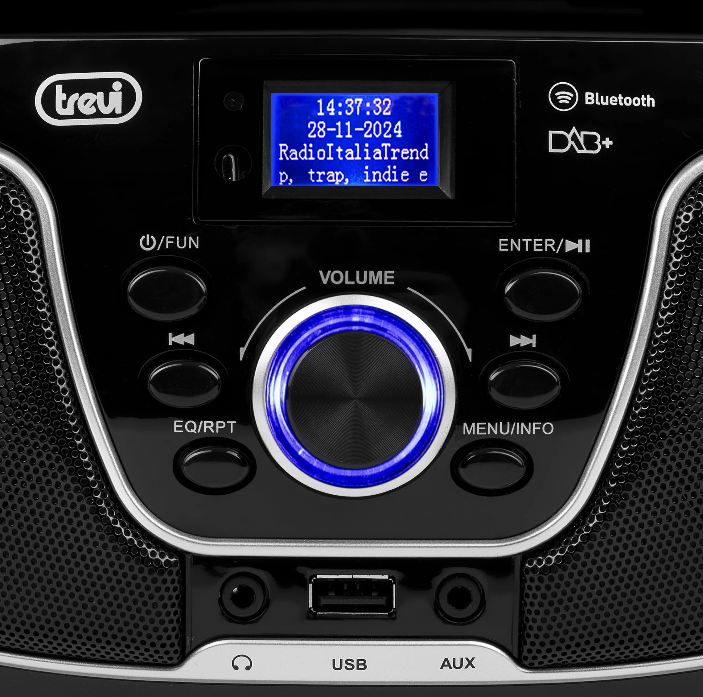 Trevi CMP 588 DAB Stereo Portatile Wireless con Radio Digitale DAB e FM, Boombox con Lettore CD, USB, AUX-IN, Antenna Telescopica, Display ad Alta Leggibilità, Alimentazione a Corrente e Batterie
