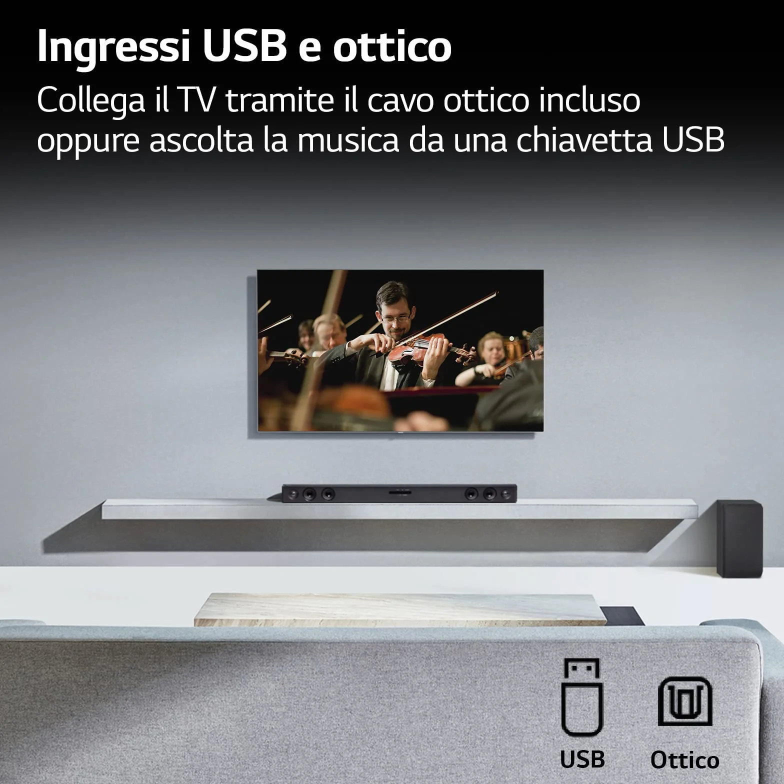 LG SQC2 Soundbar TV 300W, 2.1 Canali con Subwoofer Wireless, Soundbar Dolby Digital, Bluetooth, Ingresso Ottico, Ingresso AUX 3,5mm, USB
