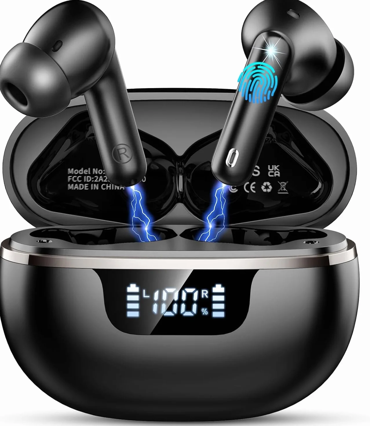 2026 Cuffie Bluetooth 5.4, Auricolari Bluetooth Stereo HiFi Con 4 ENC Microfoni Anti-Rumore, Durata 50 Ore Cuffiette In Ear, Impermeabili IP7 Cuffie Senza Fili, Cuffiette Touch Control, LED-Display