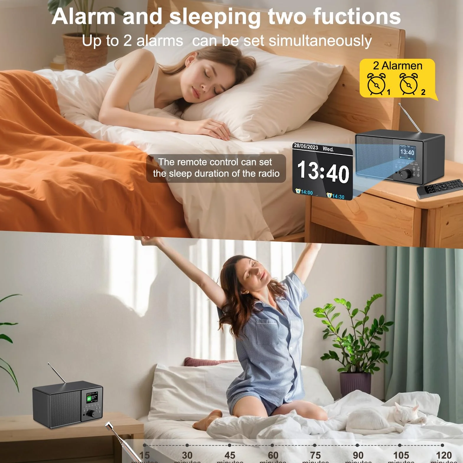 Radio Vintage DAB+/FM Bluetooth 5.0 Radiosveglia Doppio Allarme Telecomando Porta USB AUX 30 Stazioni Preimpostate