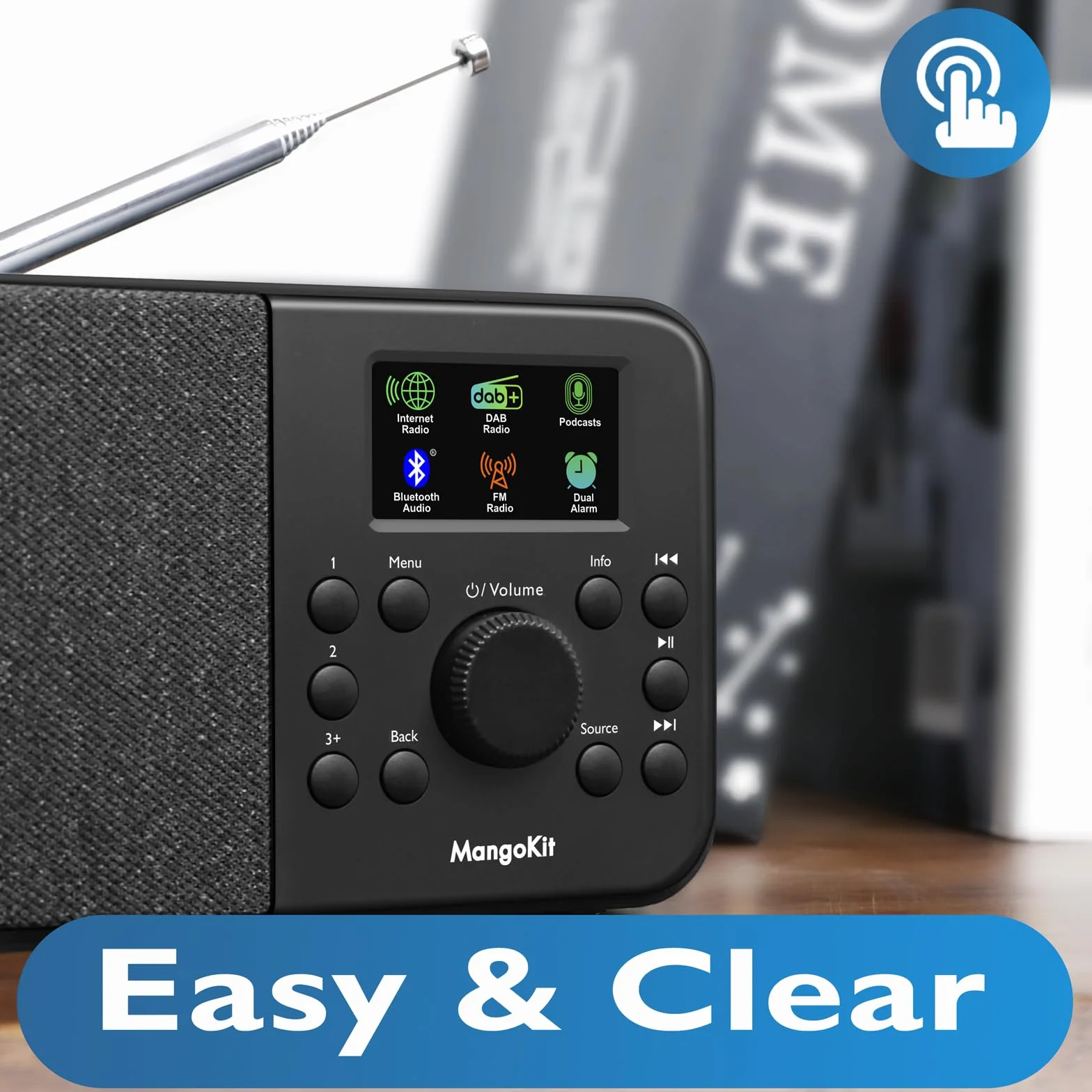 Radio DAB+ portatile con Bluetooth 5.3, WiFi, FM, 150 preset, sveglia, display a colori