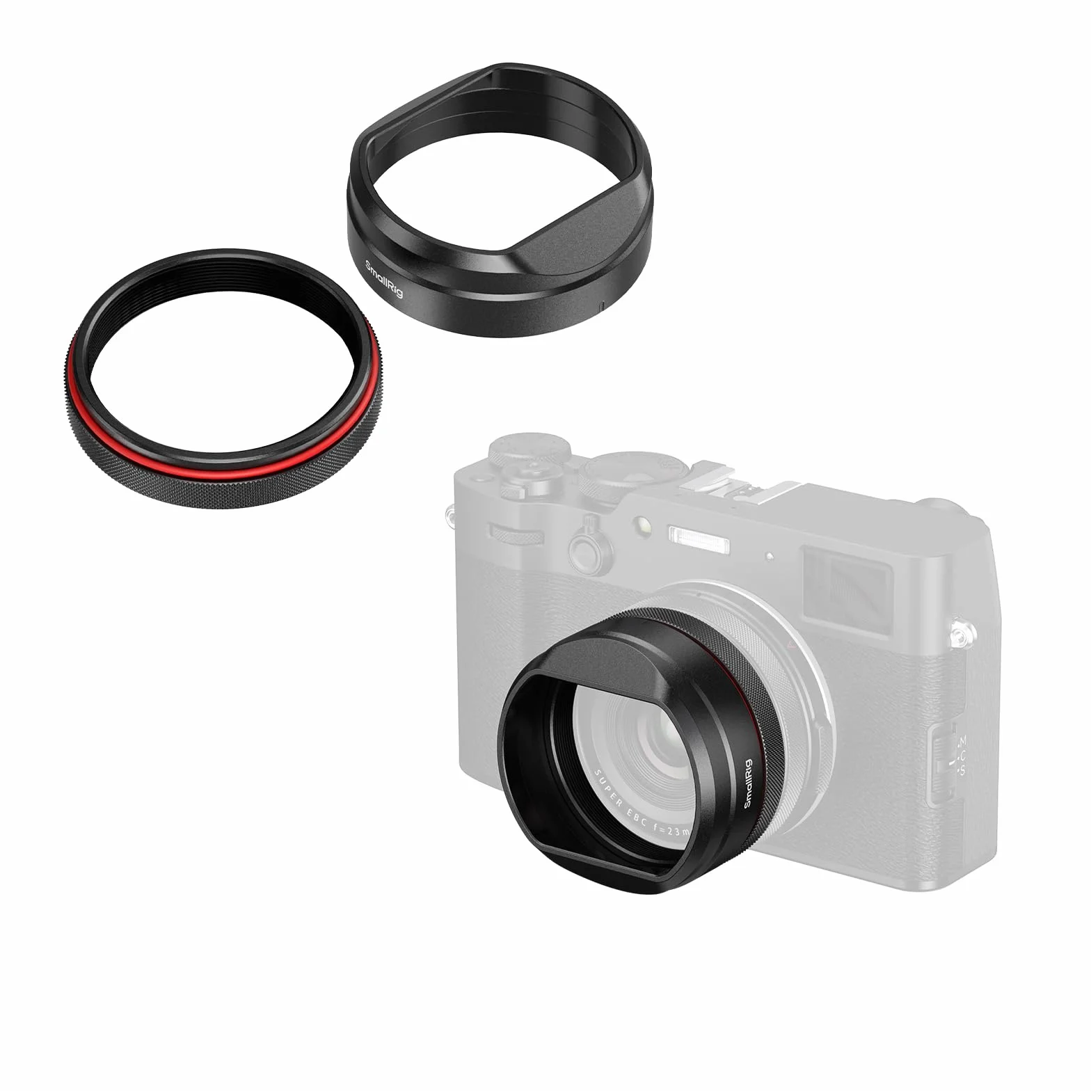 SMALLRIG Paraluce per Obiettivo X100VI, Parasole per Obiettivo FUJIFILM X100VI / X100V, Lega di Alluminio, Copertura Protettiva Antigraffio, Compatibile con Filtri, Antiriflesso, Nero - 5848