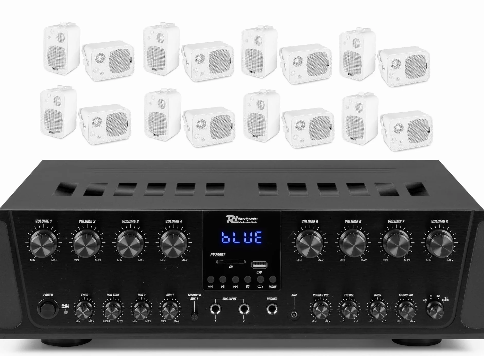 IMPIANTO AUDIO FILODIFFUSIONE 8 ZONE AMPLIFICATORE CON BLUETOOTH+CASSE AUDIO (ALTOPARLANTI NERI)