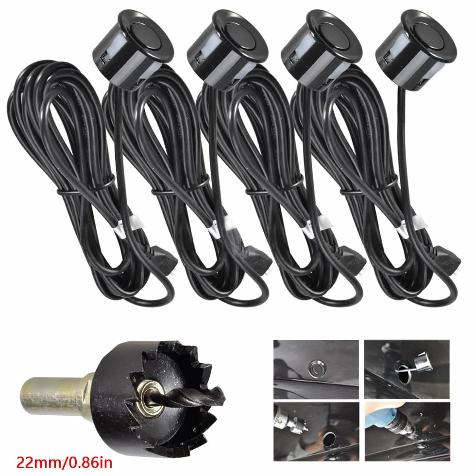 MASO Radar di retromarcia wireless per auto con kit 4 sensori, Radar di retromarcia wireless per auto DC 12V 0,3-2,0 m/11,81-78,74 pollici