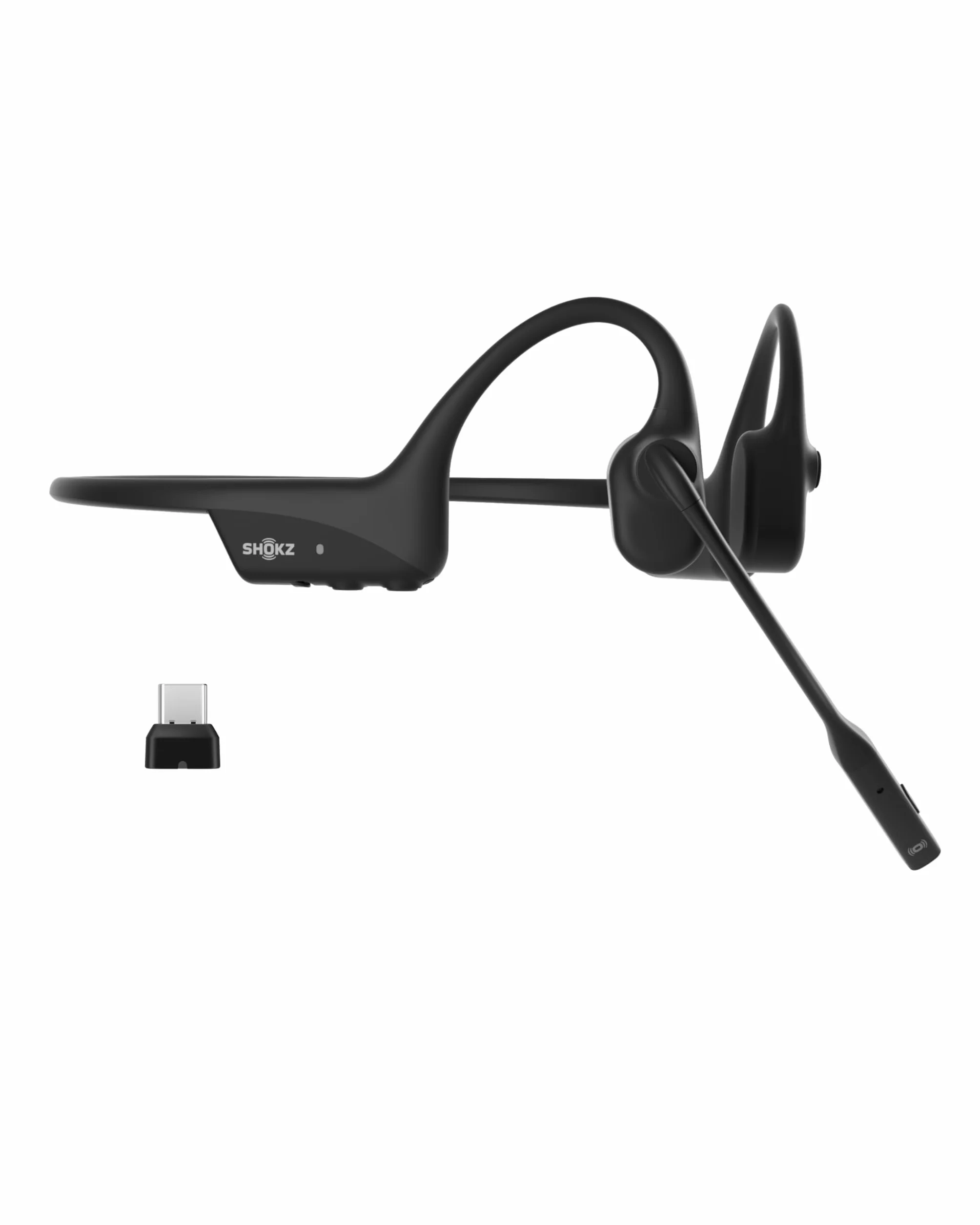 SHOKZ Auricolari OpenComm2 UC 2025 Upgrade a conduzione ossea con adattatore USB-C, auricolari Bluetooth open-ear per l'attenuazione del rumore, wireless, 16 ore di conversazione, Segnalibri, Nero