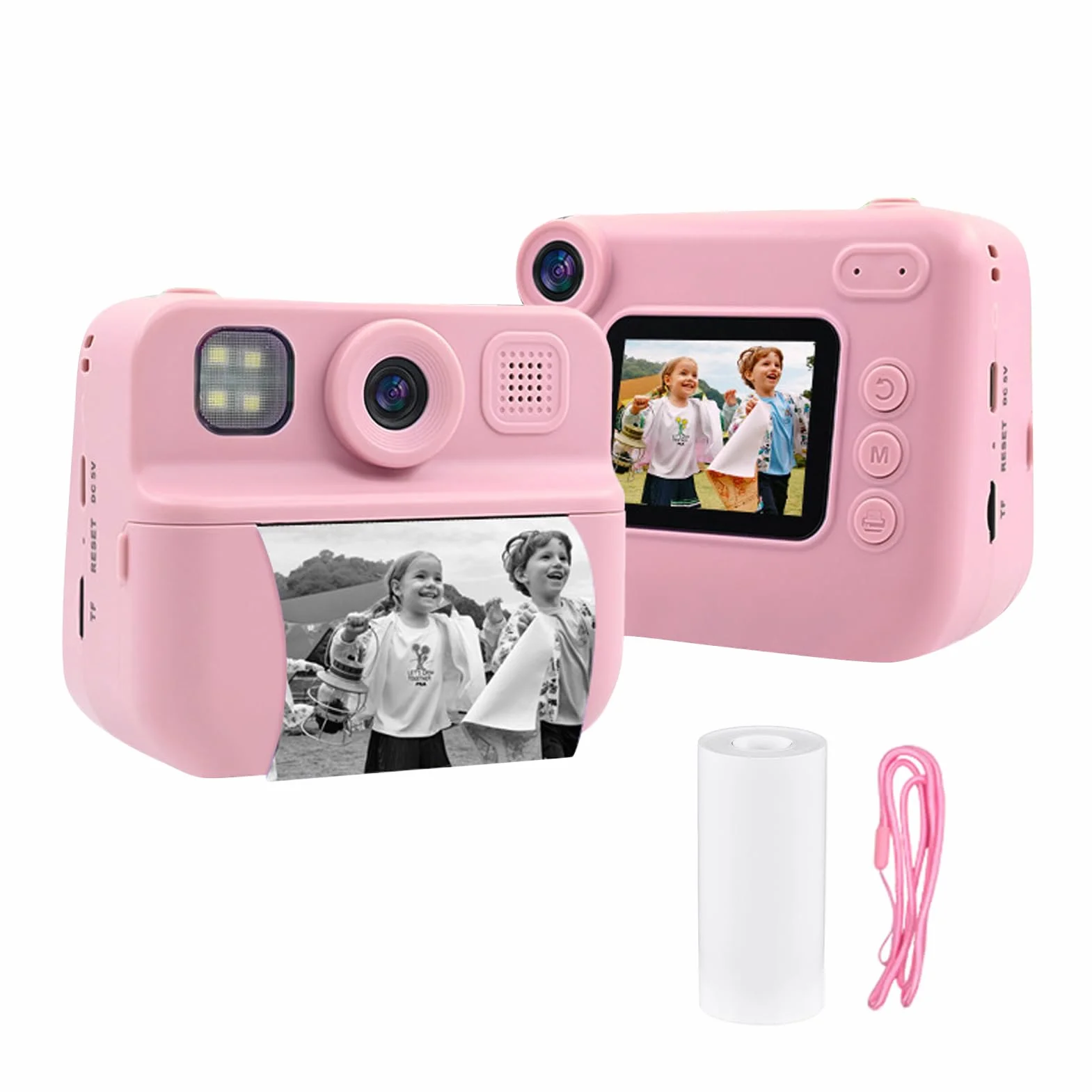 Andoer Fotocamera istantanea per bambini, fotocamera digitale per bambini con carta da stampa, 2,0 pollici, telecamera da viaggio per ragazzi e ragazze 3-14 anni (rosa)