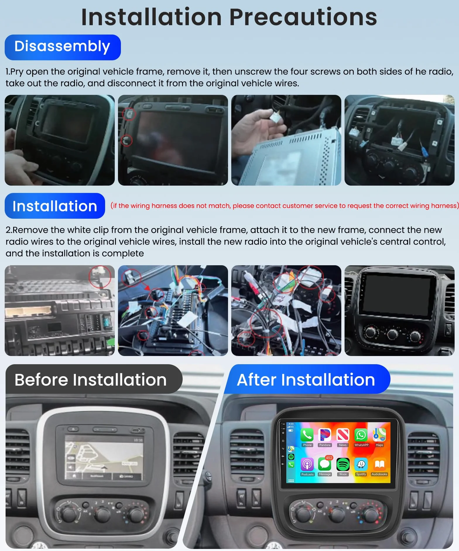 32G Wireless Carplay Android 13 Autoradio 2 Din per Renault Trafic Opel Vivaro B FIAT Talento Nissan NV300 9 Pollici Autoradio con Android Auto Navi GPS WiFi Bluetooth FM/RDS/SWC Telecamera Posteriore