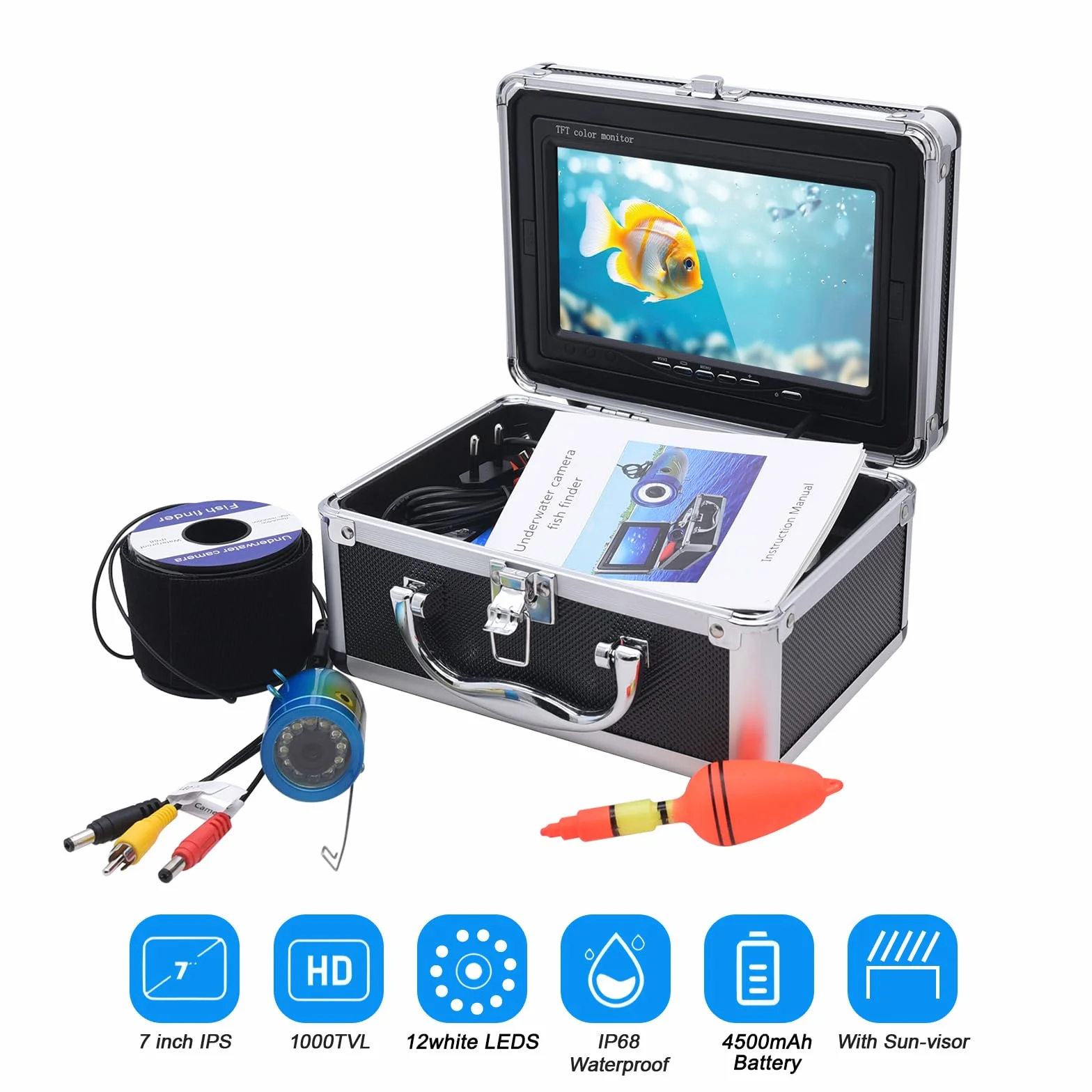 KAOLALI Fotocamera da Pesca subacquea, 7''Fotocamera di Rilevatore di Pesci Schermo LCD HD 1080P Fotocamera subacquea Pesca Impermeabile per Pesca sul Ghiaccio Lago e Barca Cavo 15/30/50M