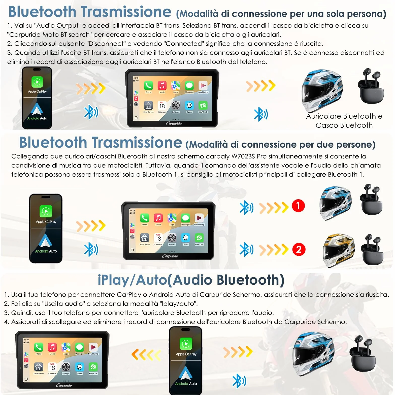 Carpuride W702BS Pro Moto Carplay Schermo con Wonder Wheel per BMW Moto, Senza Fili CarPlay e Android Auto, 7 Pollici Impermeabile Touchscreen, Doppio Bluetooth, Interfono Funzione, Dati Lettura.