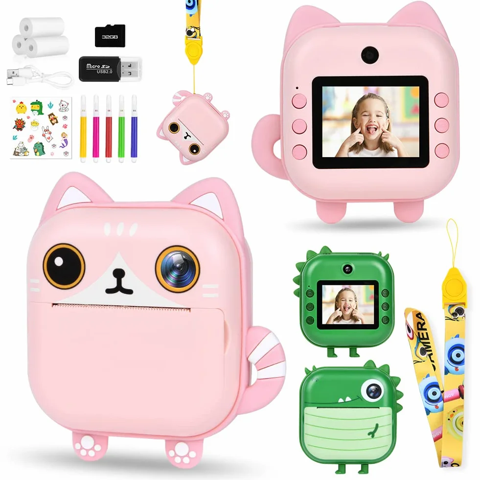 Ainiv Macchina Fotografica Istantanea per Bambini,1080P HD Digitale Fotocamera Instant Print, 2.4 Pollici con Selfies+32GB SD Scheda+3 Rotoli di Carta da Stampa,Regali per Ragazze Ragazzi da 3-12 Anni