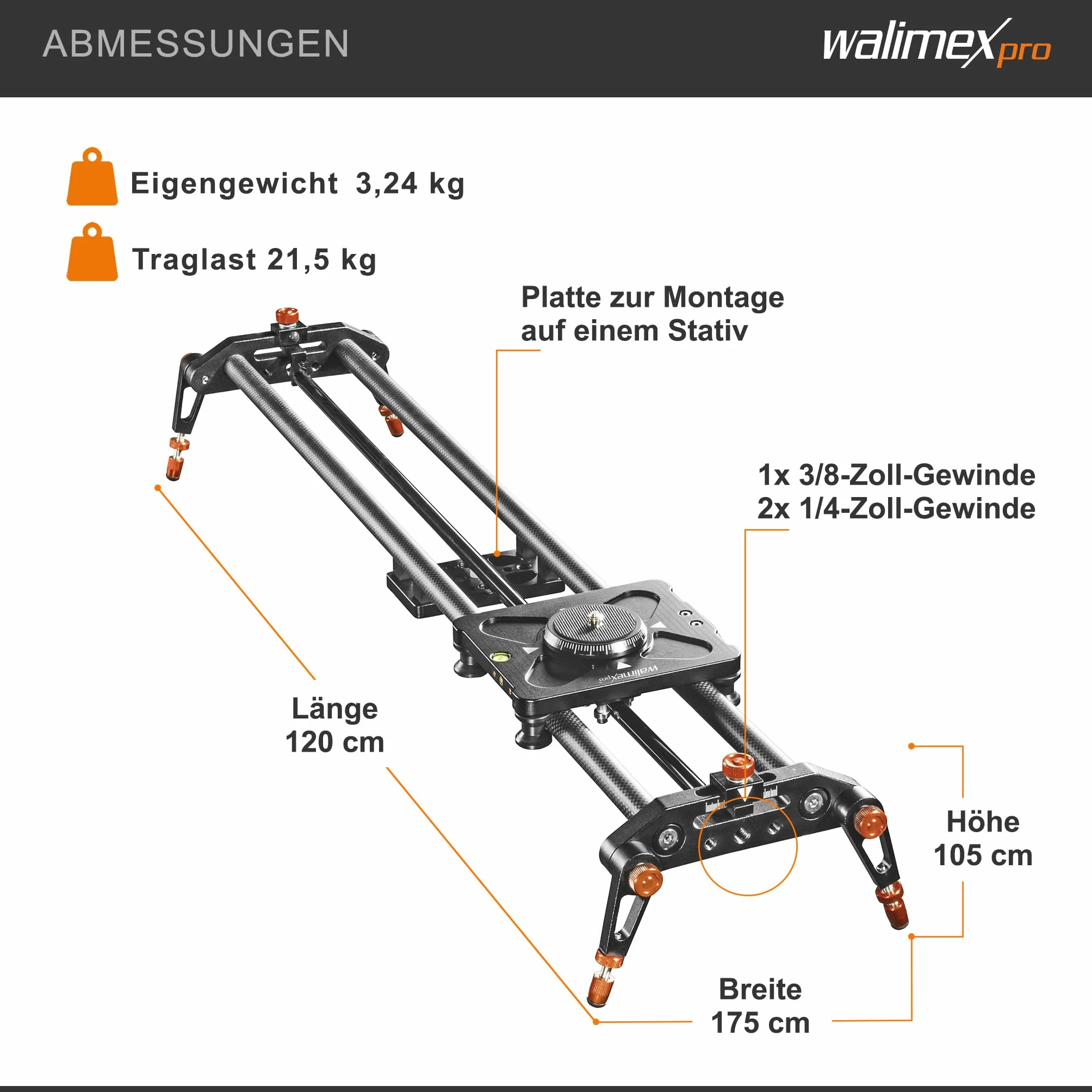 Walimex pro Carbon Follow Focus Parallax Slider 12 schwarz/orange 21640
