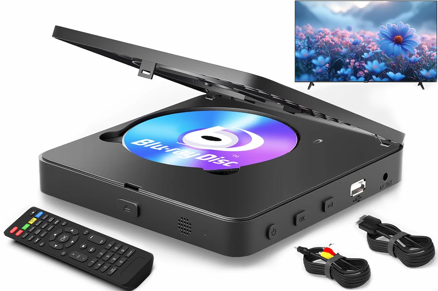 Lettore Blu Ray 1080P Lettore di Dischi Blu Ray per Home Cinema Riproduce Tutti i DVD e Blu Ray Regione B 2 Supporta Chiavetta USB 128GB con Uscita HDMI e AV Incluso Convertitore PAL NTSC e Cavo di
