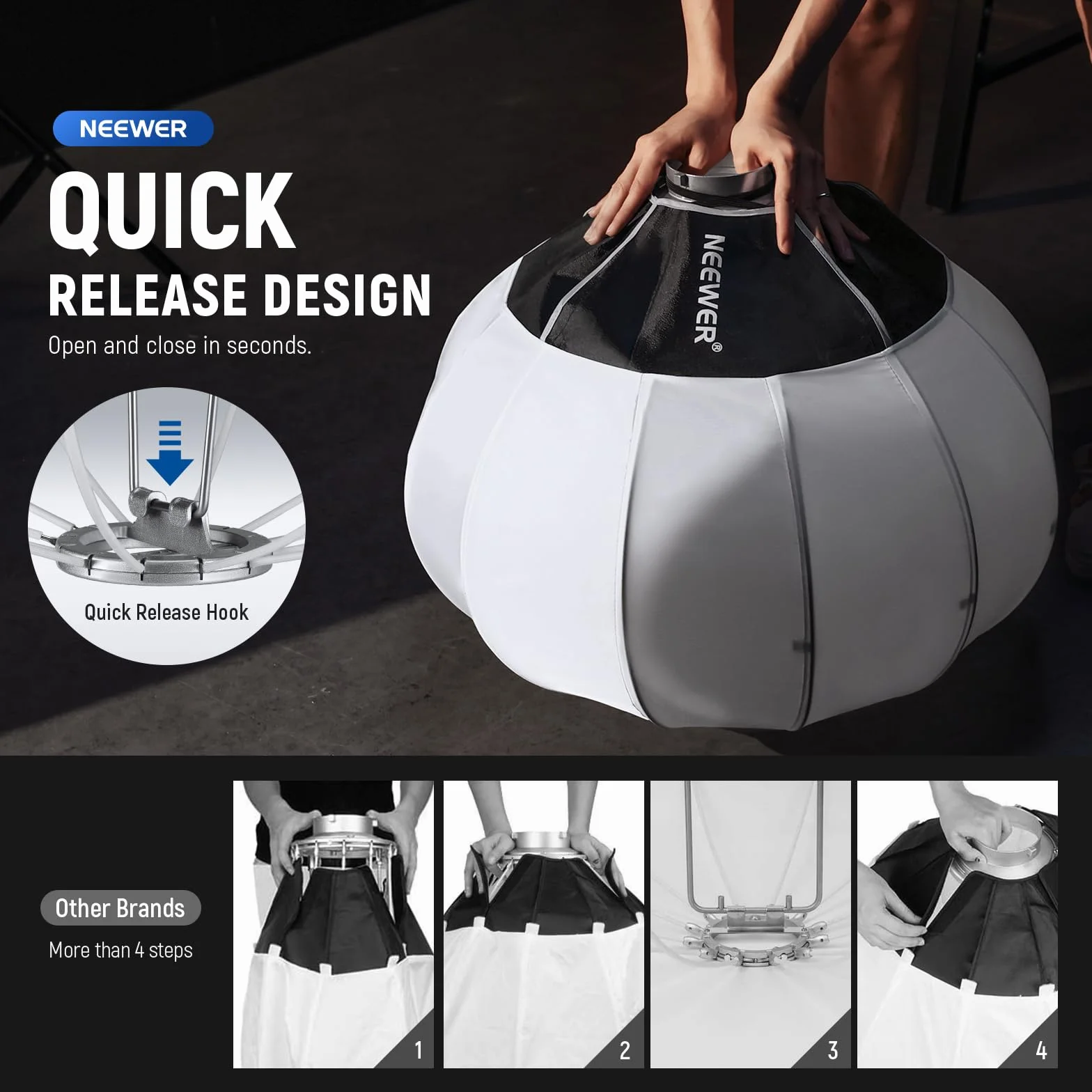 NEEWER Lanterna Softbox da 50 cm, diffusore di luce a 360° a sgancio rapido, montaggio Bowens, Softbox con lega di nylon leggera per luci video LED continue RGB CB60 CB60B CB200B MS60B MS60C MS150B