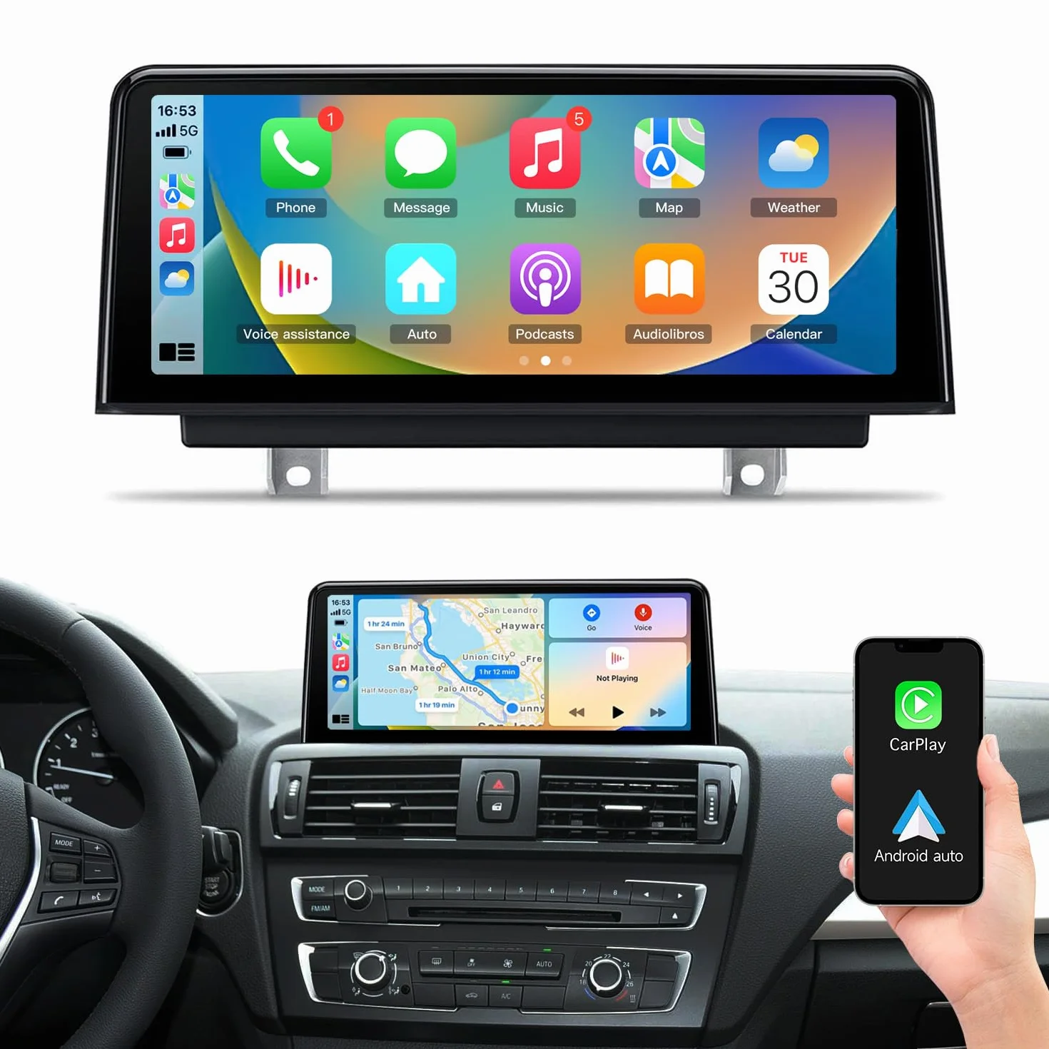BMW Serie 1 F20 F21 Serie 3 F30 F31 F34 Serie 4 F32 F33 F34 CTB 10.25" CarPlay Android Auto Schermo Touch Retrofit Plug & Play