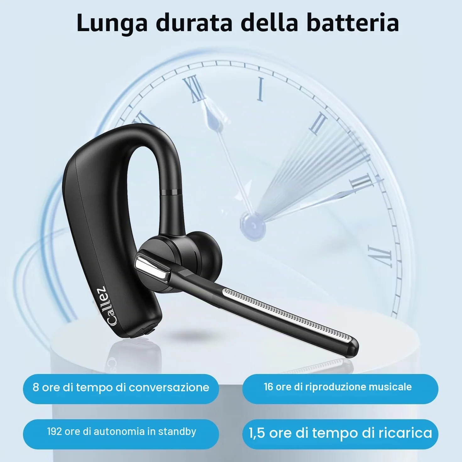 Callez Auricolare Bluetooth per iPhone Samsung Cellulare, Auricolari Bluetooth Singolo V5.0 con CVC8.0 Doppio Microfono ENC Cancellazione del Rumore Cuffie Wireless per Guida Ufficio Lavoro