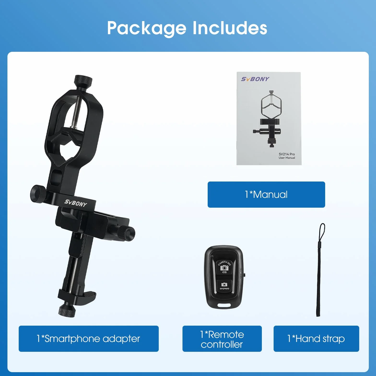 Svbony SV214Pro Adattatore Universale per Telefono, Adattatore per Digiscoping, 3-Assi Adattatore Smartphone per Telescopio, Accessori Compatibile con Spotting Scope Binocoli Monoculare (28-48mm)