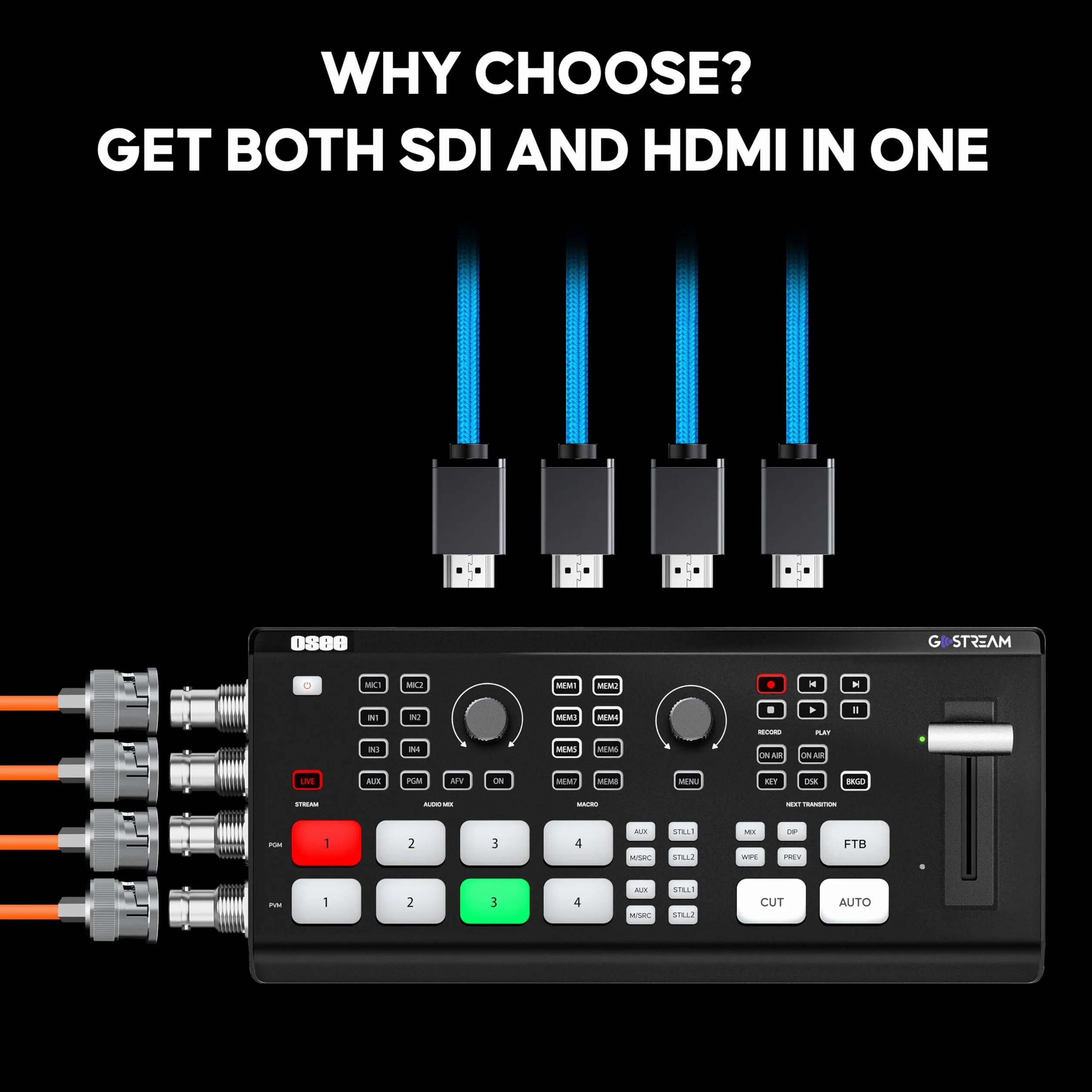 Osee GoStream Duet SDI e HDMI Mixer Video e Commutatore con Registrazione SD e Supporto NDI HX, Design Leggero con Dissipazione del Calore per Streaming Live in Tempo Reale