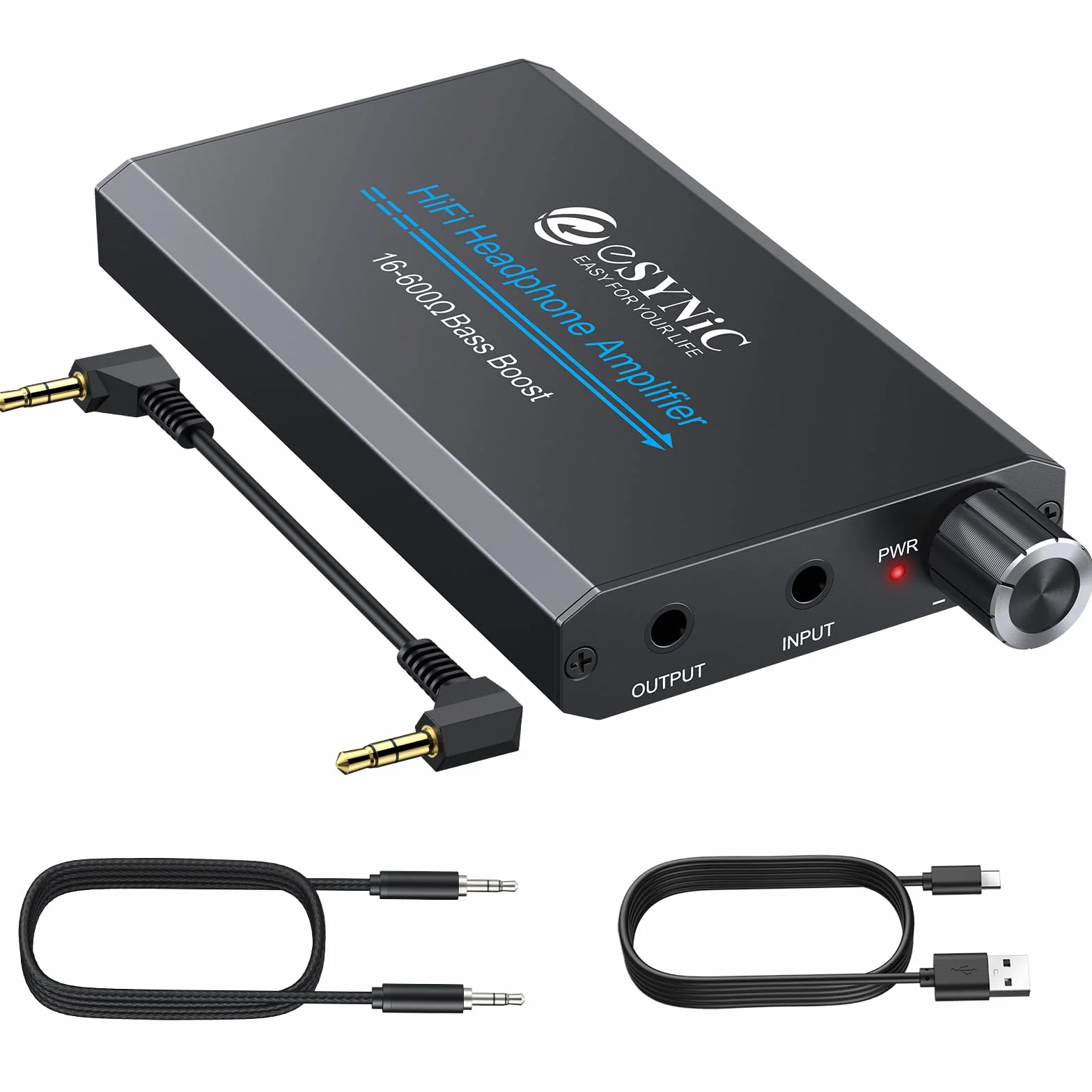 eSynic 16-600Ω Amplificatore per Cuffie Professionale con Jack 3.5mm, Ricaricabile Type-C, Lega Alluminio