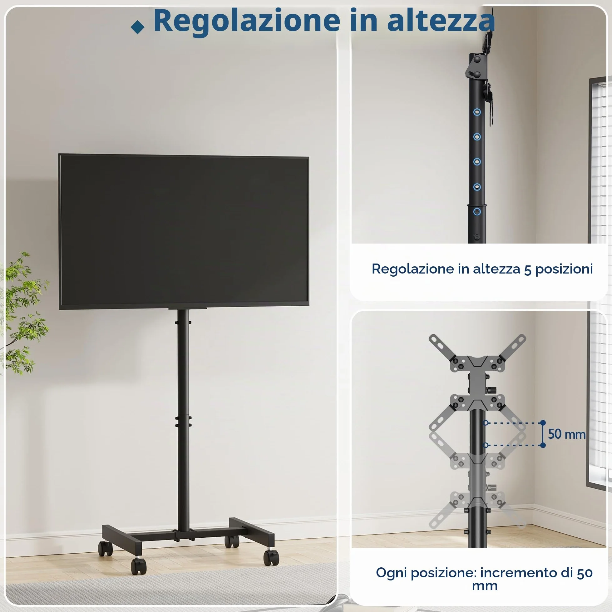 BONTEC Supporto TV da Pavimento con Ruote per Schermo 13-42 pollici LED LCD Plasma, Carrello Mobile Fino a 20 kg, VESA 200x200 mm