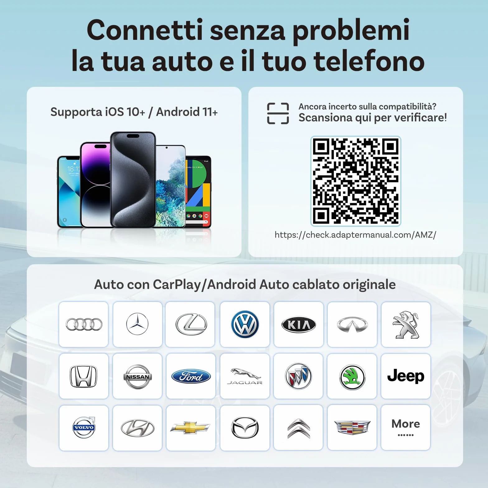 OTTOCAST (2026 Aggiornato) 2 in 1 Adattatore Wireless CarPlay & Android Auto, Mini Slim per iOS 10+ & Android 11+, Supporto Multi-Utente, Plug & Play, Connessione Veloce