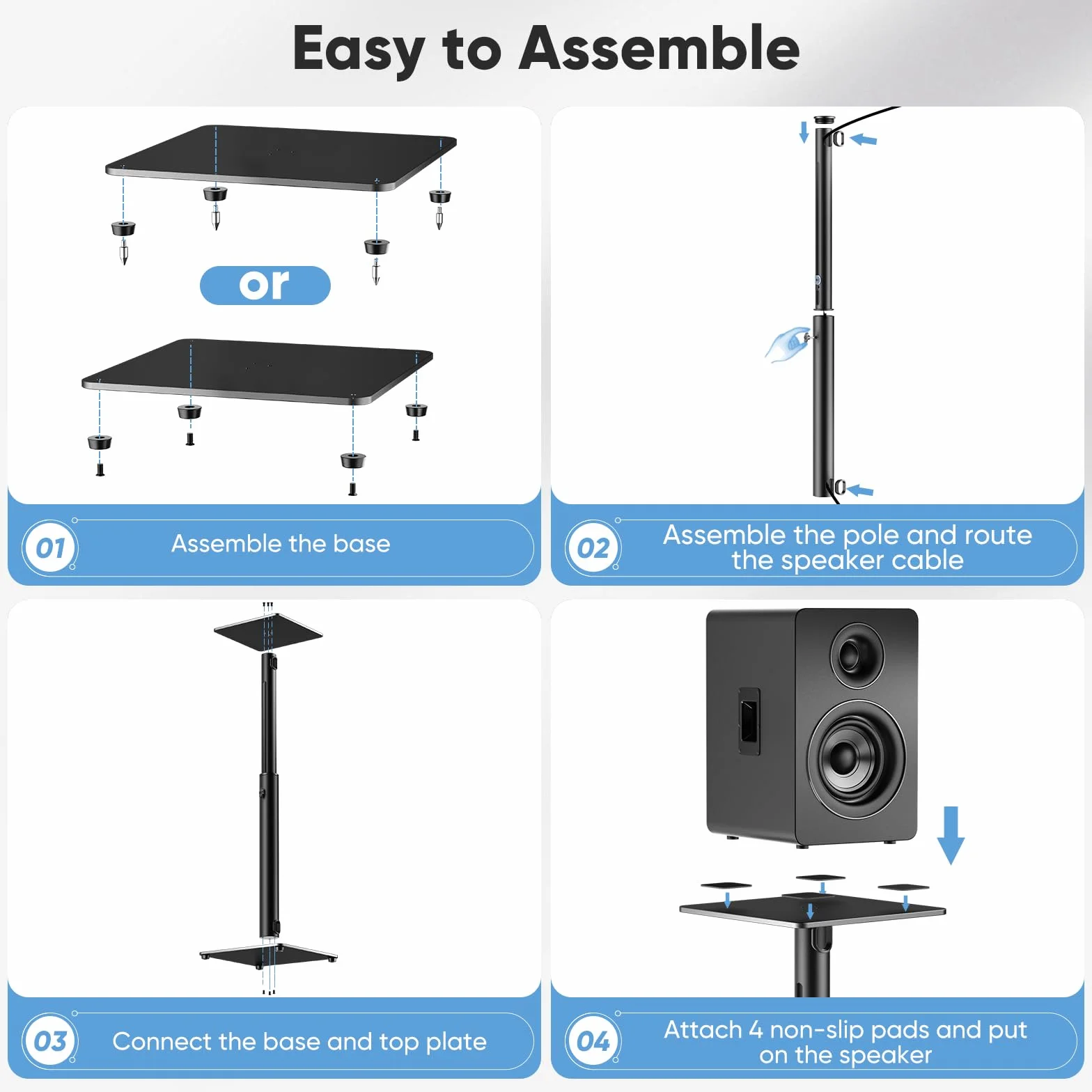 Regolabile Supporto Altoparlante Satelliti 15 kg 72-120 cm Set 2 Universali Surround Gestione Cavi